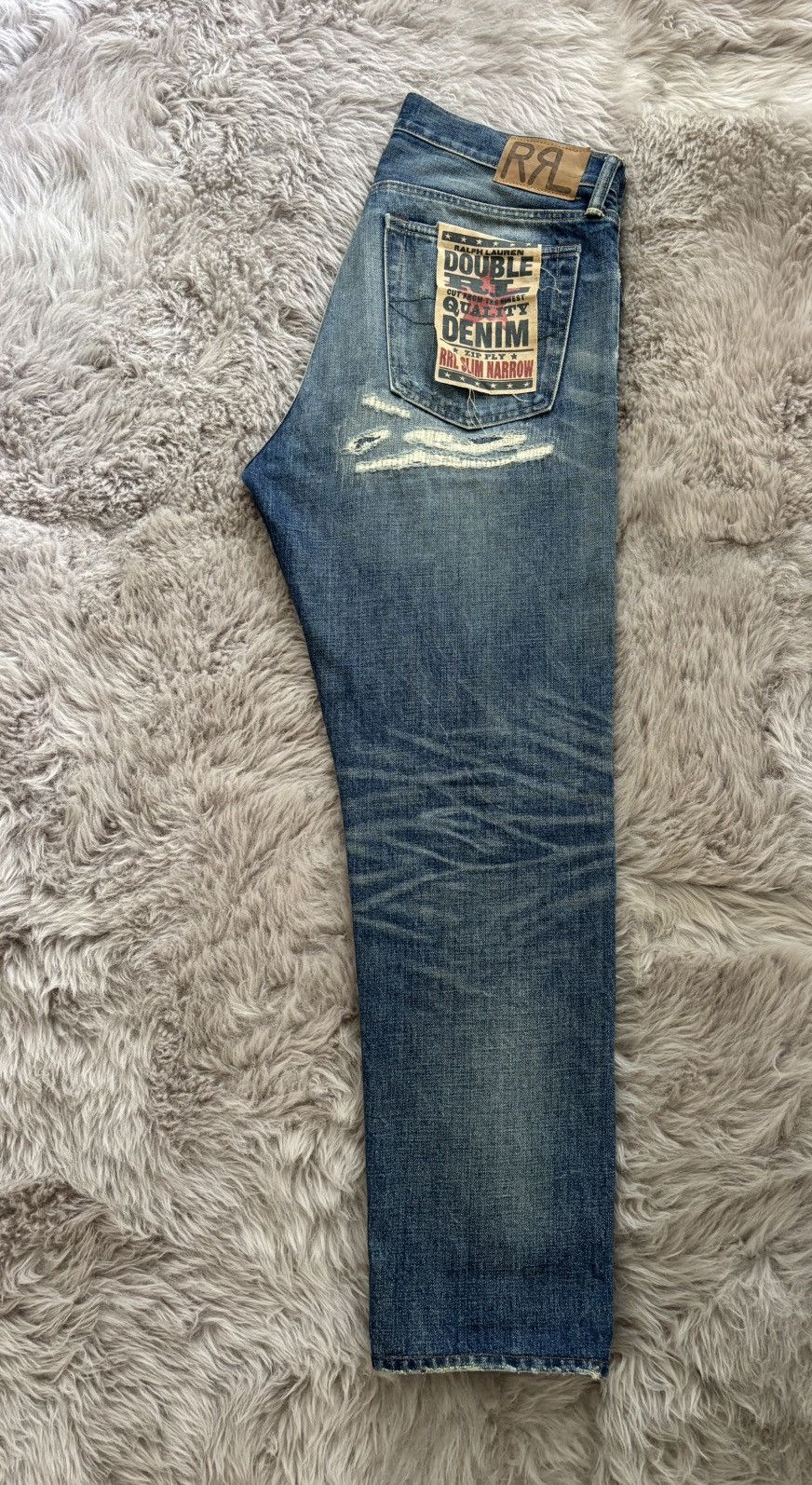 RRL Distressed Slim Narrow Jeans