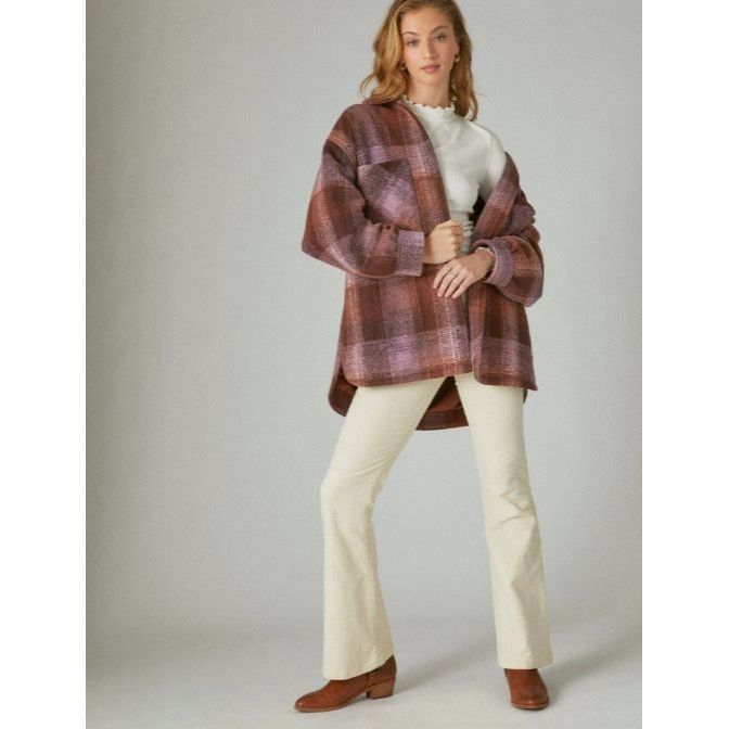 Lucky Brand Wmns XL Pink Rust Combo Plaid Oversized Jacket