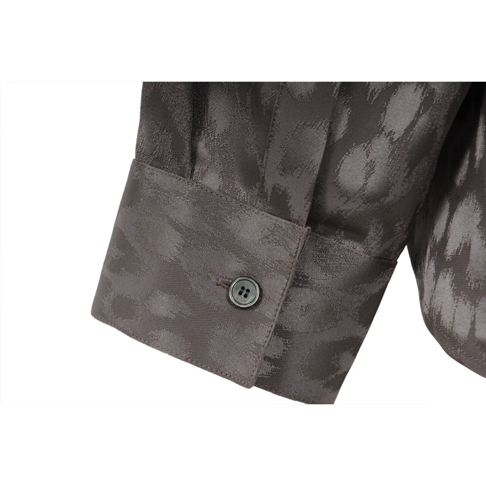 Dior Leopard Print Satin Button Down Shirt 41 / 16 Grey Size US M / EU 48-50 / 2 - 7 Thumbnail