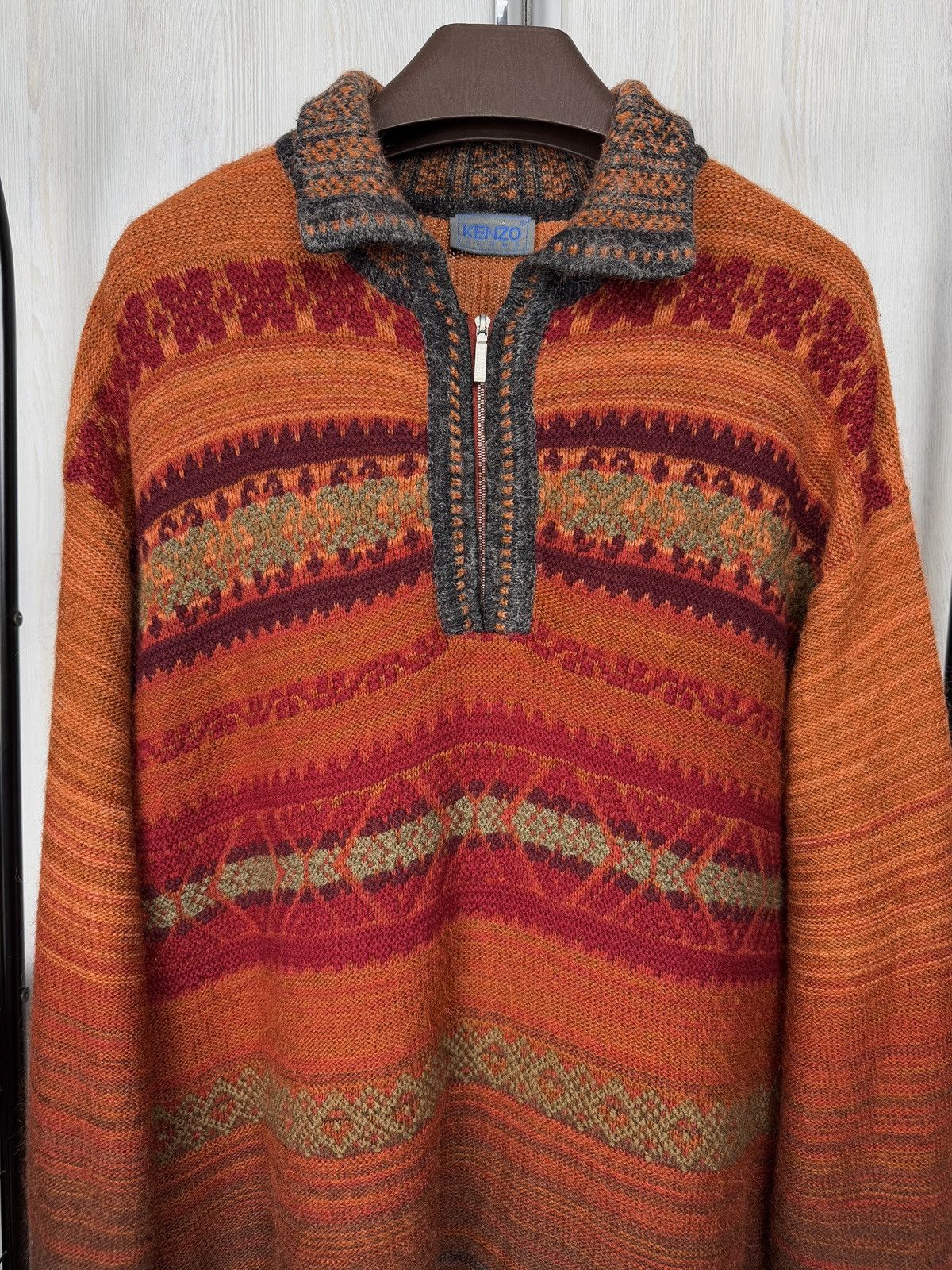Kenzo Kenzo VNTG Wool Mohair Acrylic multicoloured 1/4 zip sweater Size US L / EU 52-54 / 3 - 2 Thumbnail