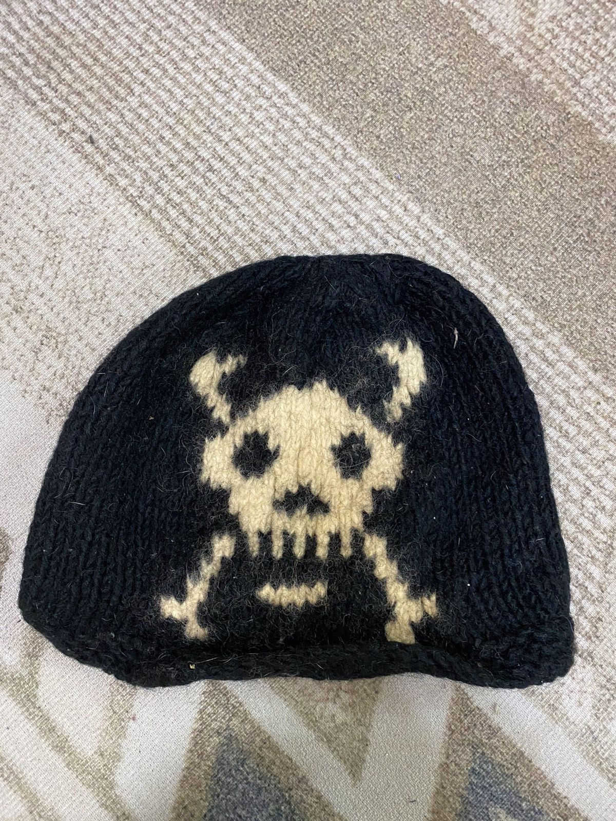 Japanese Brand Vintage Skull Big Logo Crochet Beanie Hat Size ONE SIZE - 6 Thumbnail