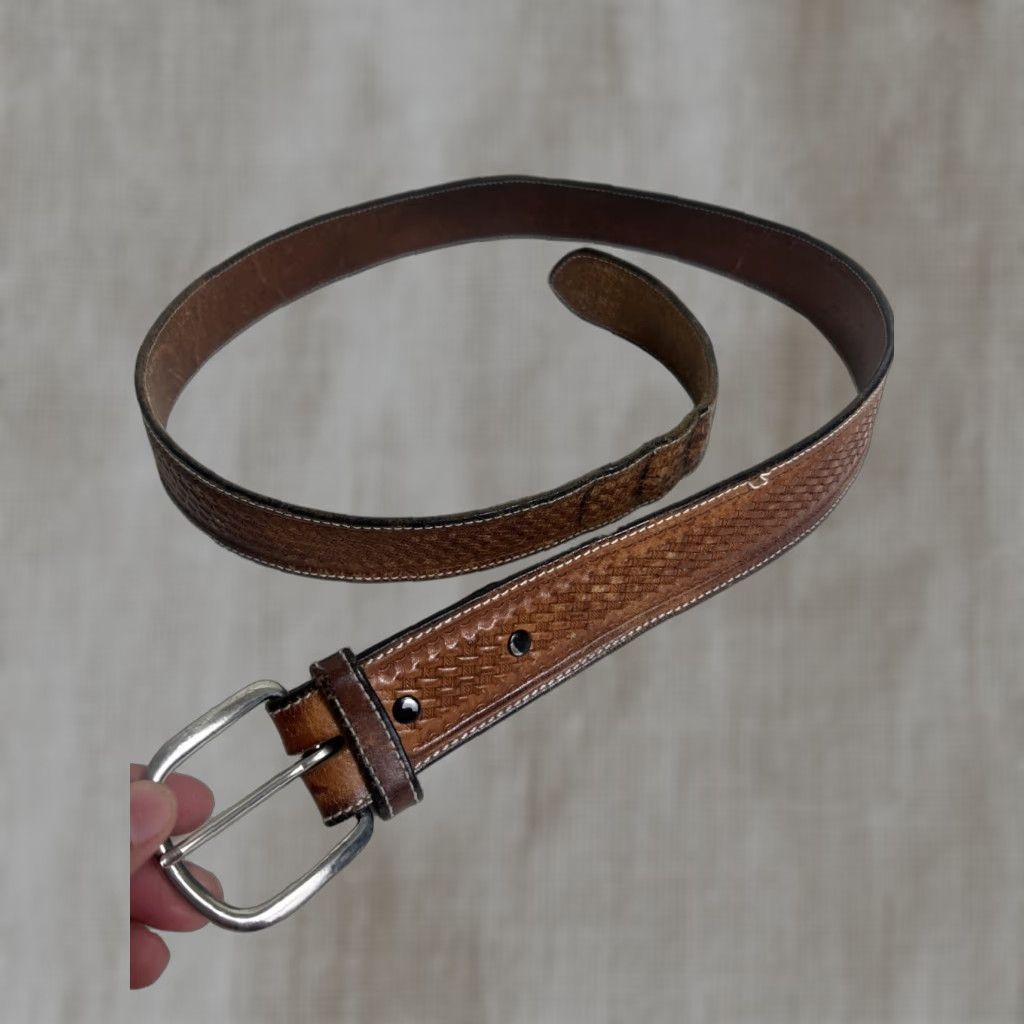 CO VINTAGE Wik Leather Co Belt Western Brown 42 USA Made Handcrafted Cowhide Full Grain Leather Men 1-1/2" Belt Size 42 - 1 Thumbnail