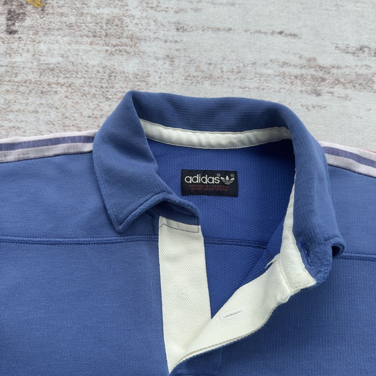 Adidas VINTAGE ADIDAS DESCENTE 3-STRIPES RUGBY SHIRT 1980s BLUE Size US L / EU 52-54 / 3 - 6 Thumbnail