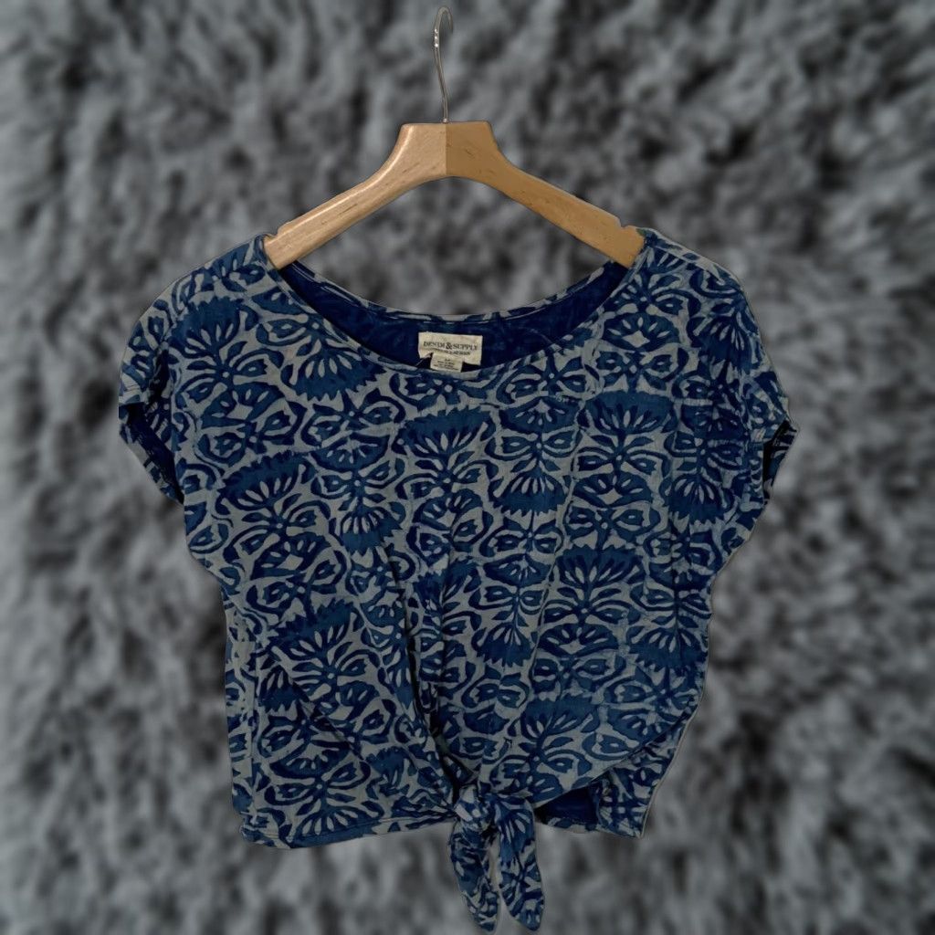 Vintage VINTAGE Ralph Lauren Denim & Supply Floral Batik Crop Shirt Womens Small Blue Size S / US 4 / IT 40 - 1 Thumbnail