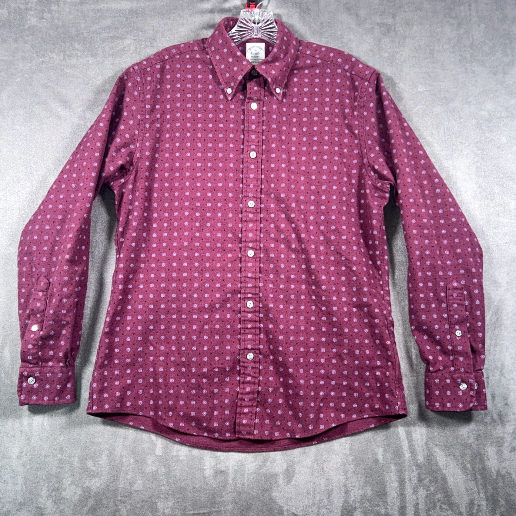 Brooks Brothers Brooks Brothers Regent Button-Down Shirt Cotton Mens M Maroon Red Geometric Pattern Button-Up Classic Preppy City Casual Regular Sleeve Long Size US M / EU 48-50 / 2 - 2 Thumbnail