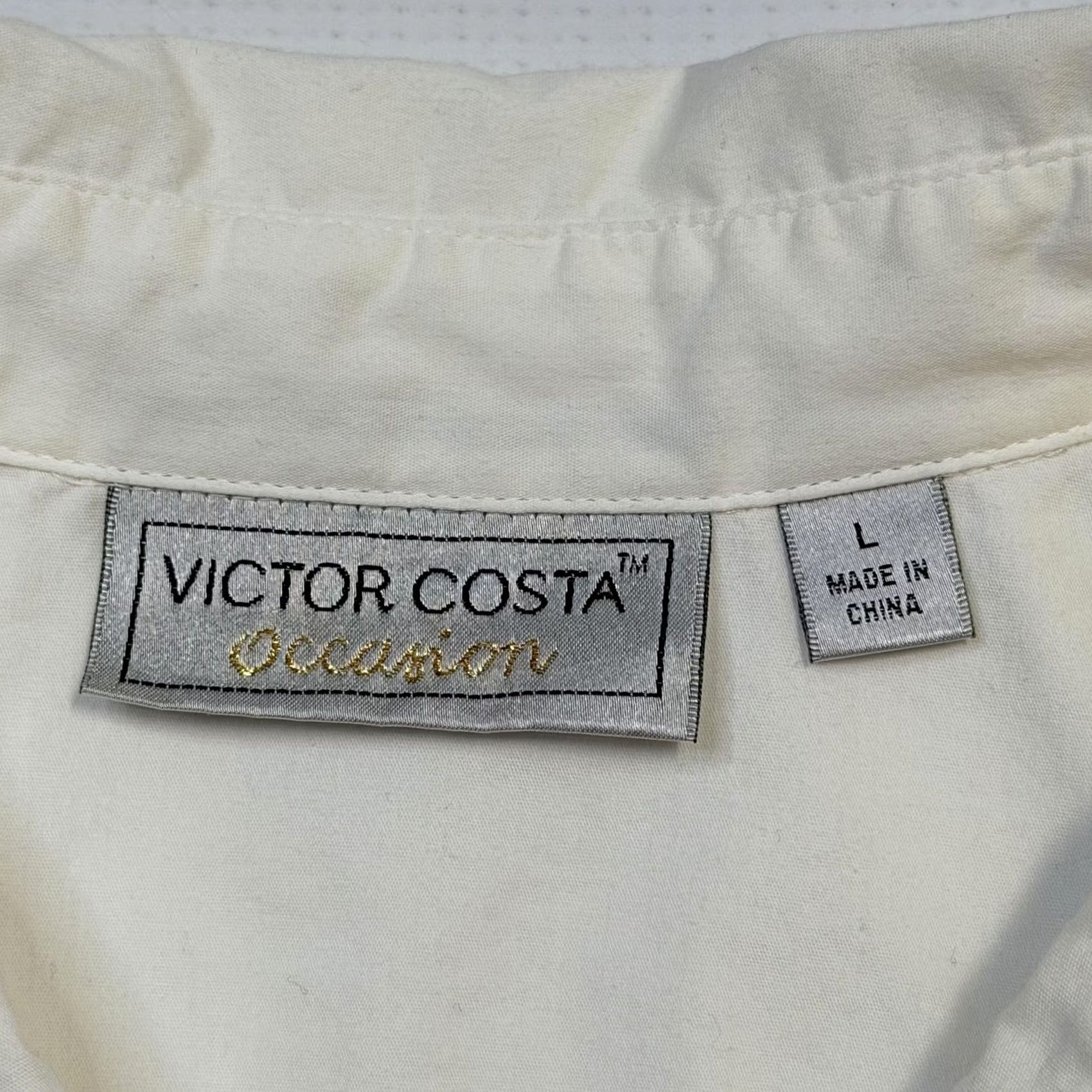 Vintage Victor Costa Blouse Womens L White Collared Button Front Sleeve Top Size L / US 10 / IT 46 - 4 Thumbnail