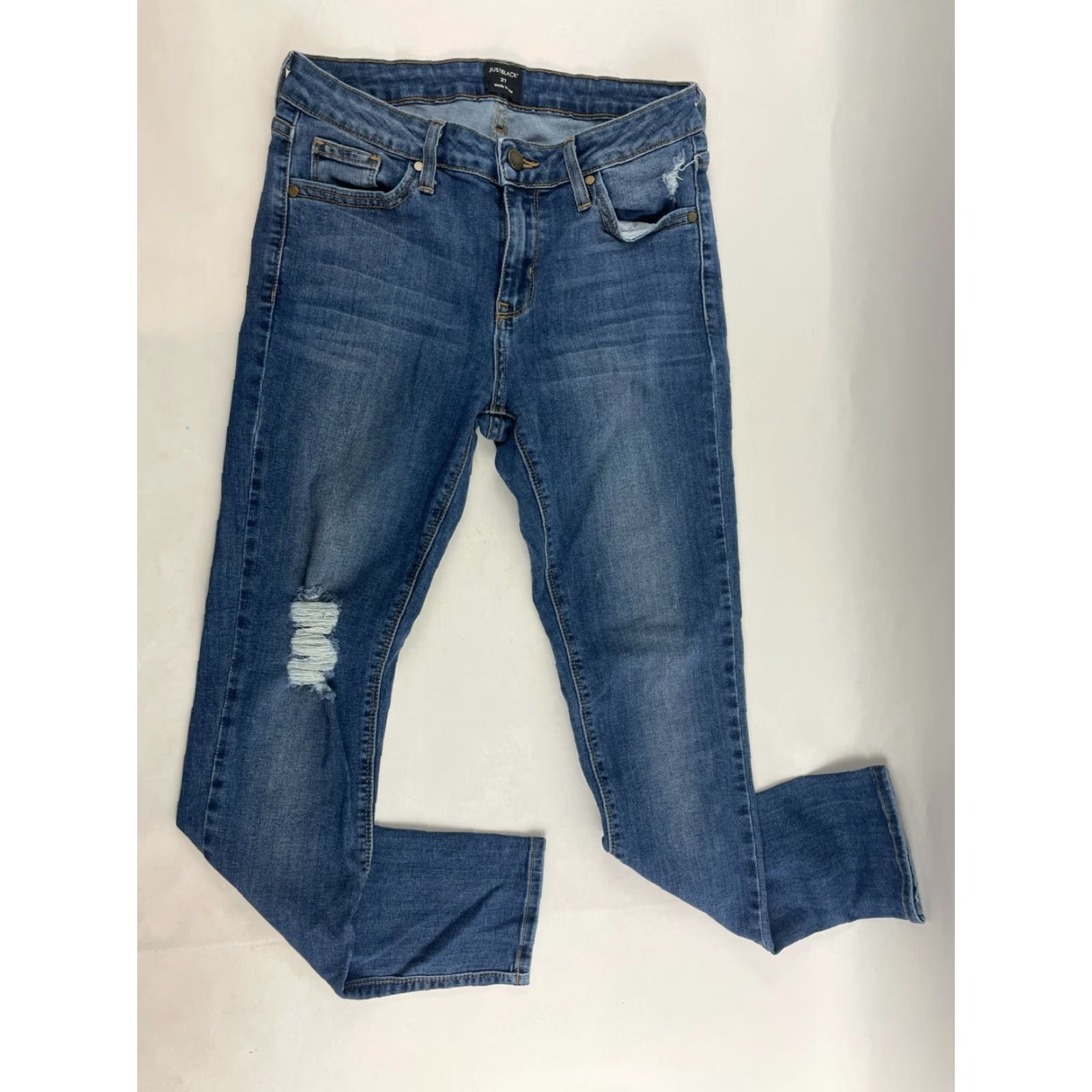Denime JUST BLACK Jeans Women's 27 Blue Denim Skinny Mid Rise Distressed Pockets Size 27" / US 4 / IT 40 - 2 Thumbnail