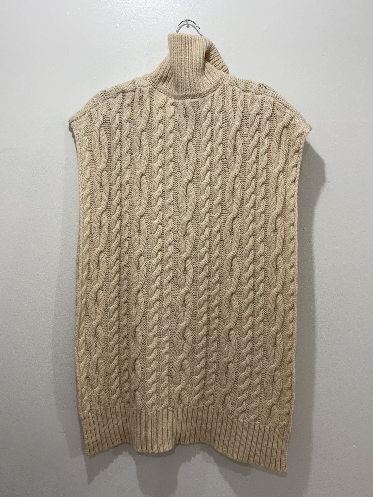Telfar Telfar SS20 Cable-knit Sideless Turtleneck Sweater Beige Size L / US 10 / IT 46 - 4 Thumbnail