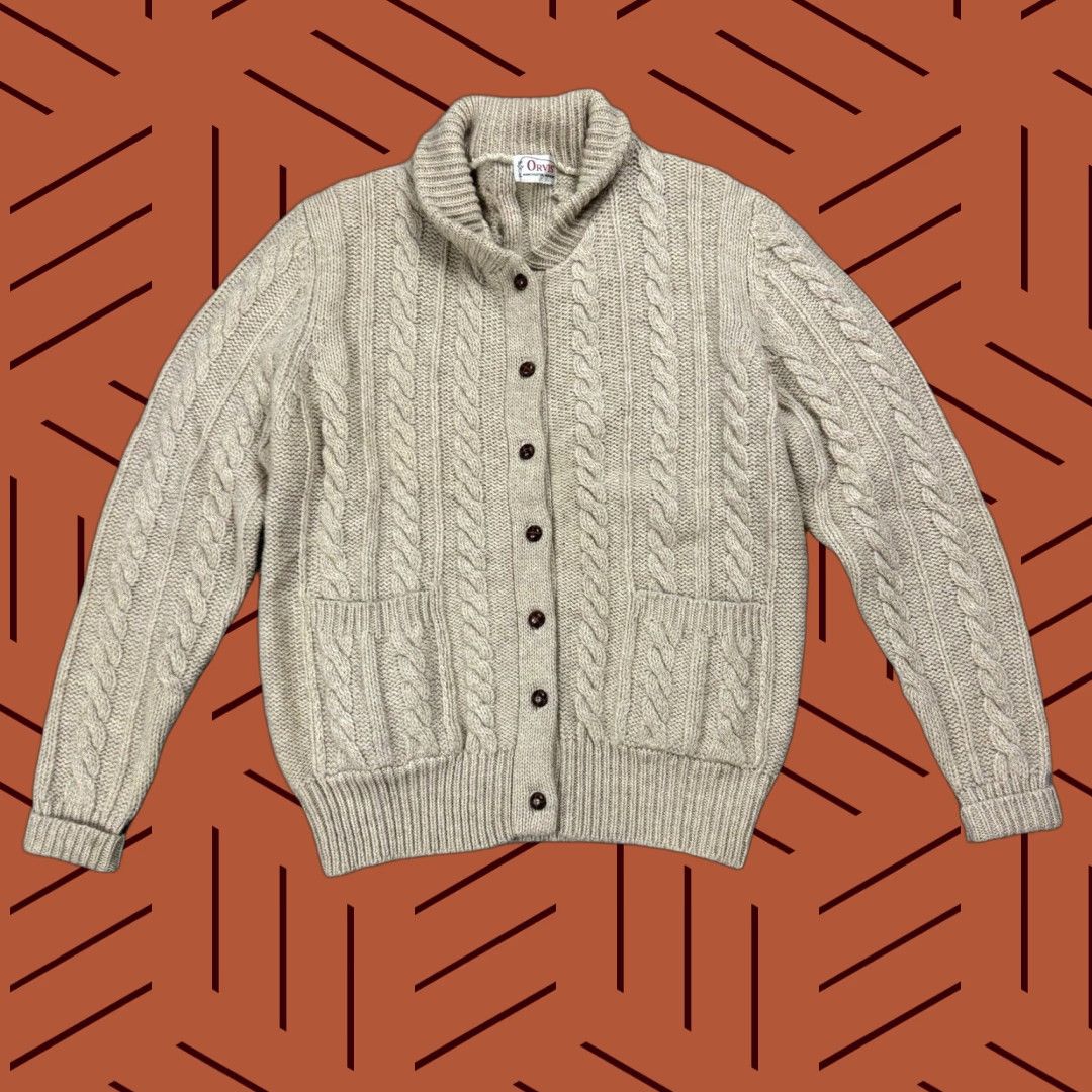Orvis VINTAGE Orvis Men’s Wool Cable Knit Shawl Collar Cardigan L Fall Winter Brown Solid Size US L / EU 52-54 / 3 - 1 Thumbnail
