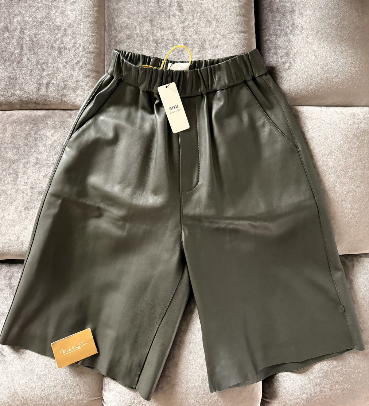 AMI BNWT $1160 Ami Paris Dark Olive Green Lamb Leather Shorts Size US 34 / EU 50 - 1 Thumbnail