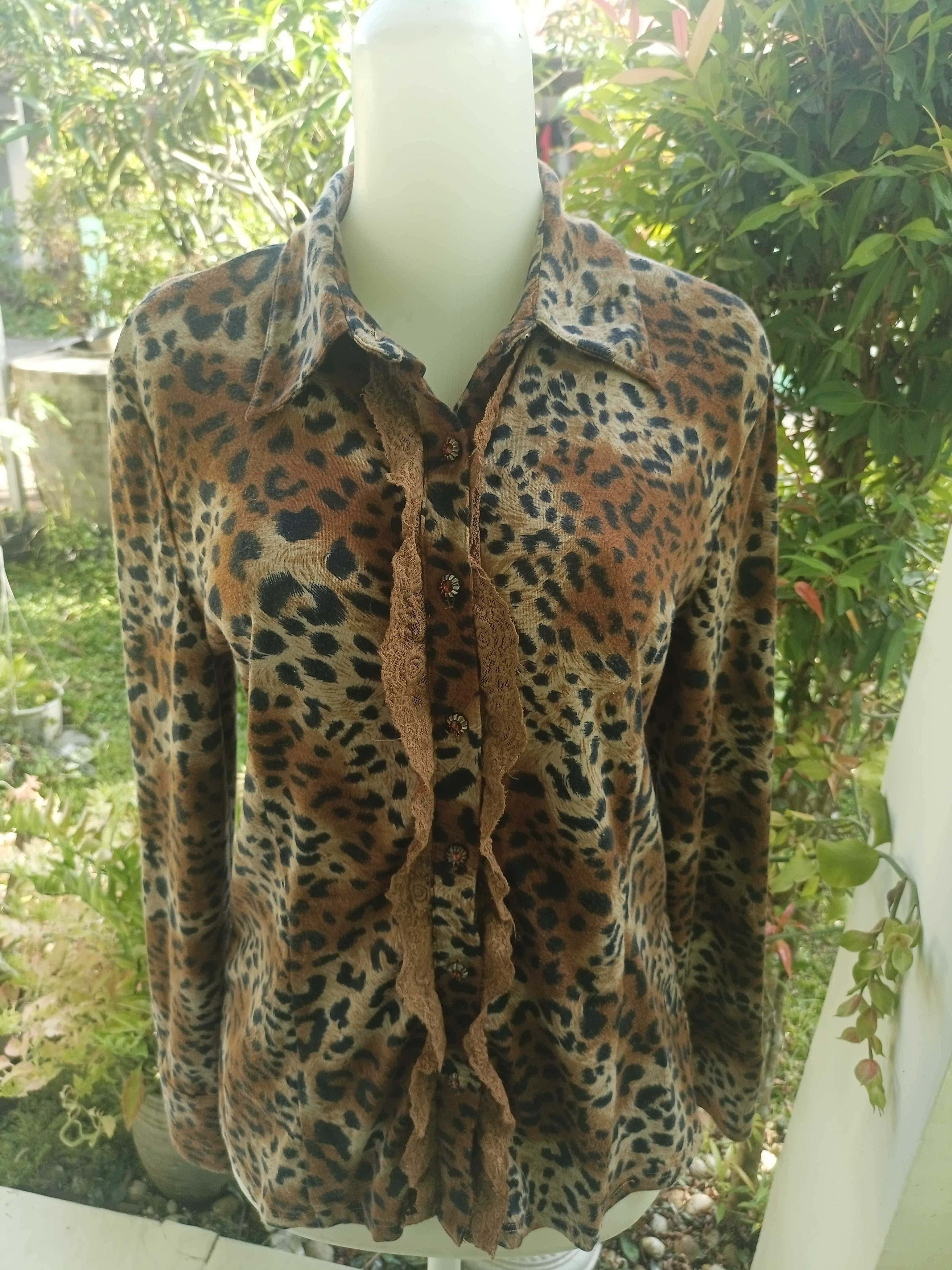 The Unbranded Brand FABIO FERRETTI Leopard Lace Shirt Size M / US 6-8 / IT 42-44 - 22 Thumbnail