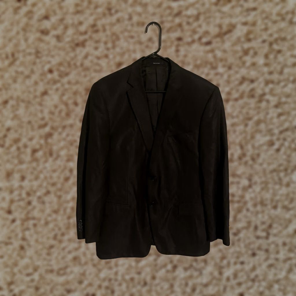 Vintage Versace Collection Saks Fifth Ave Navy Blue Blazer Jacket - Men's EU 54, 44, Regular, 2 Button, Wool Blend, Textured, Double Vented Back, Jacket, Men Size 44R - 1 Thumbnail