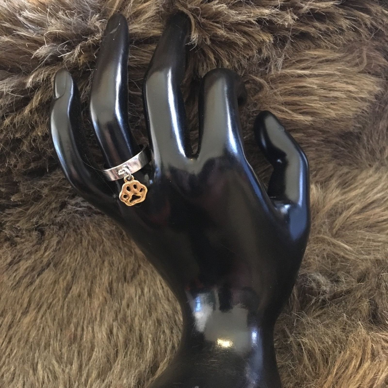 Jewelry Silver band with gold paw print charm ring Size ONE SIZE - 3 Thumbnail