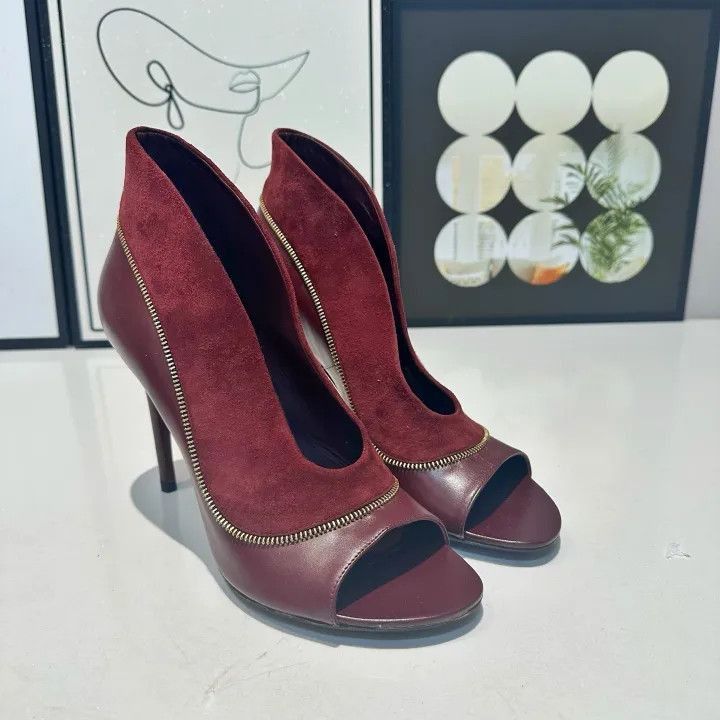 Louis Vuitton Louis Vuitton Burgundy Peep-Toe High Heels -2508 Size US 7 / IT 37 - 3 Thumbnail