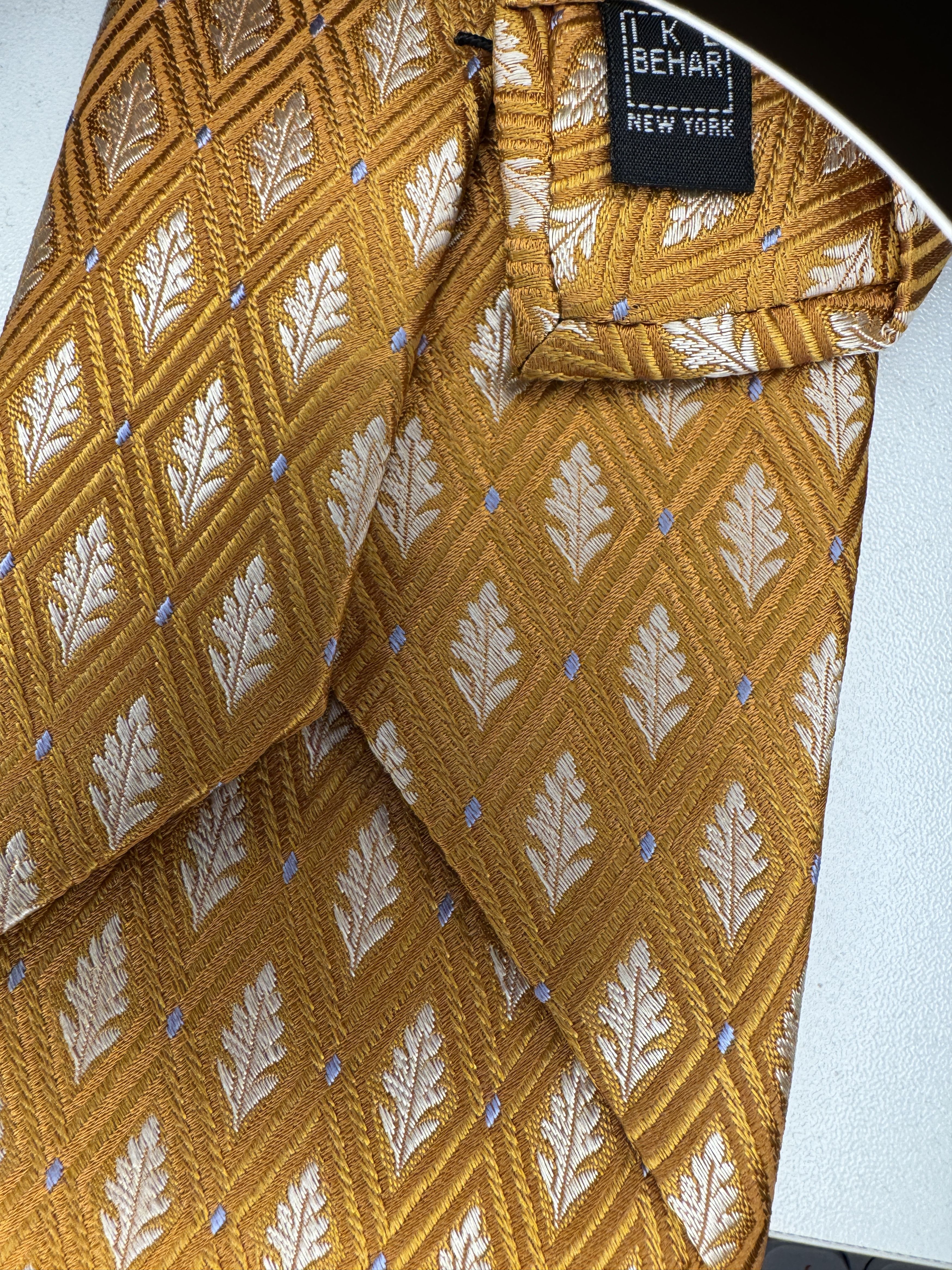 Ike Behar Ike Behar Men's Silk Tie Pumpikin Gold LEAVES Size ONE SIZE - 5 Thumbnail