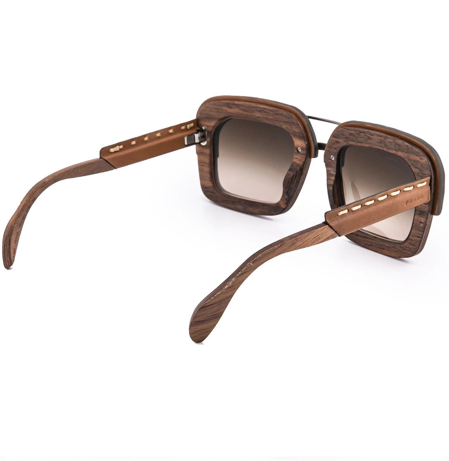 Prada PRADA 26R RAW Nut Light Brown Leather Sunglasses PR26RS 26RS Size ONE SIZE - 3 Thumbnail