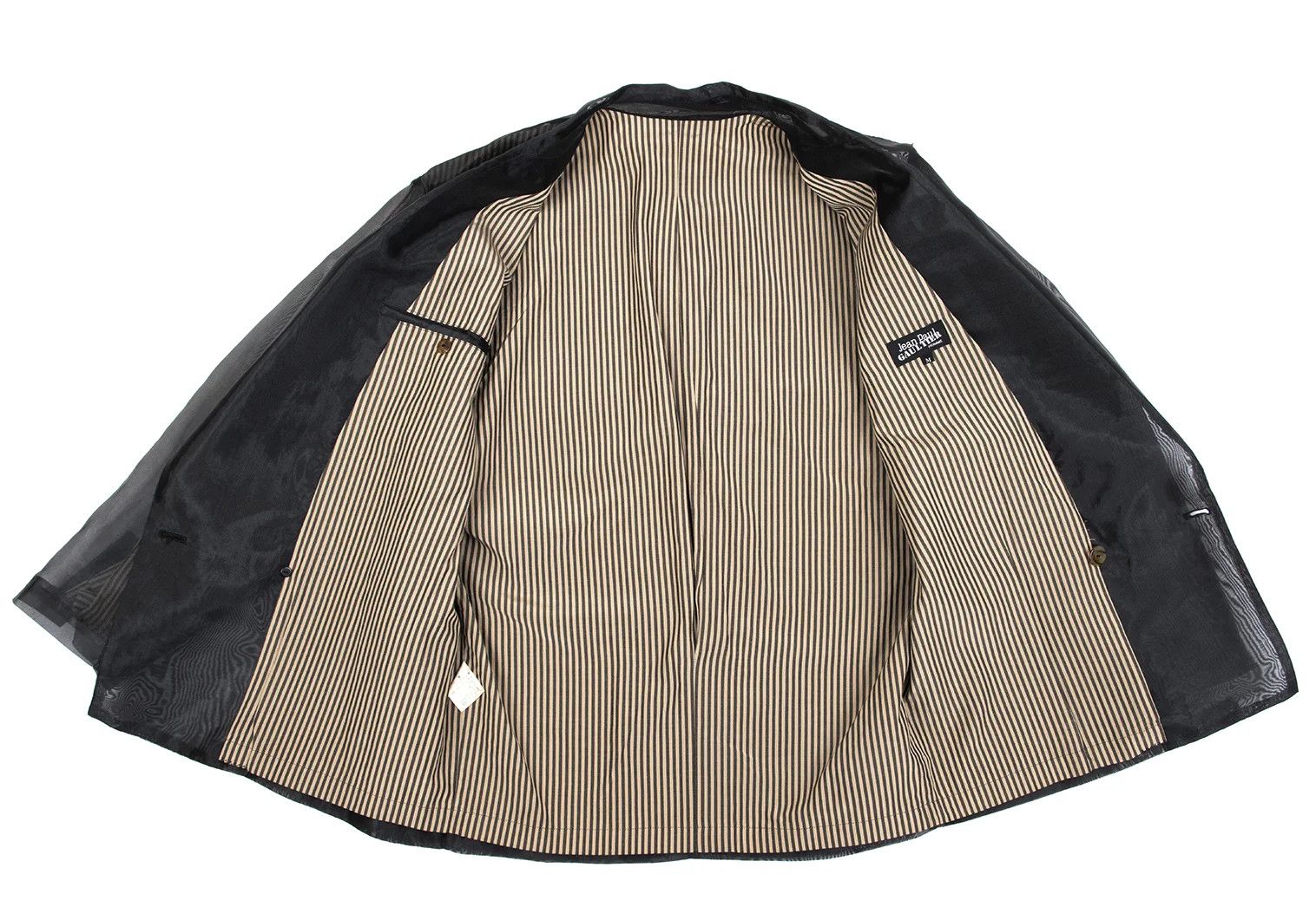 Jean Paul Gaultier Sheer Layered Stripe Jacket in Black and Beige, Size M Size US M / EU 48-50 / 2 - 12 Thumbnail