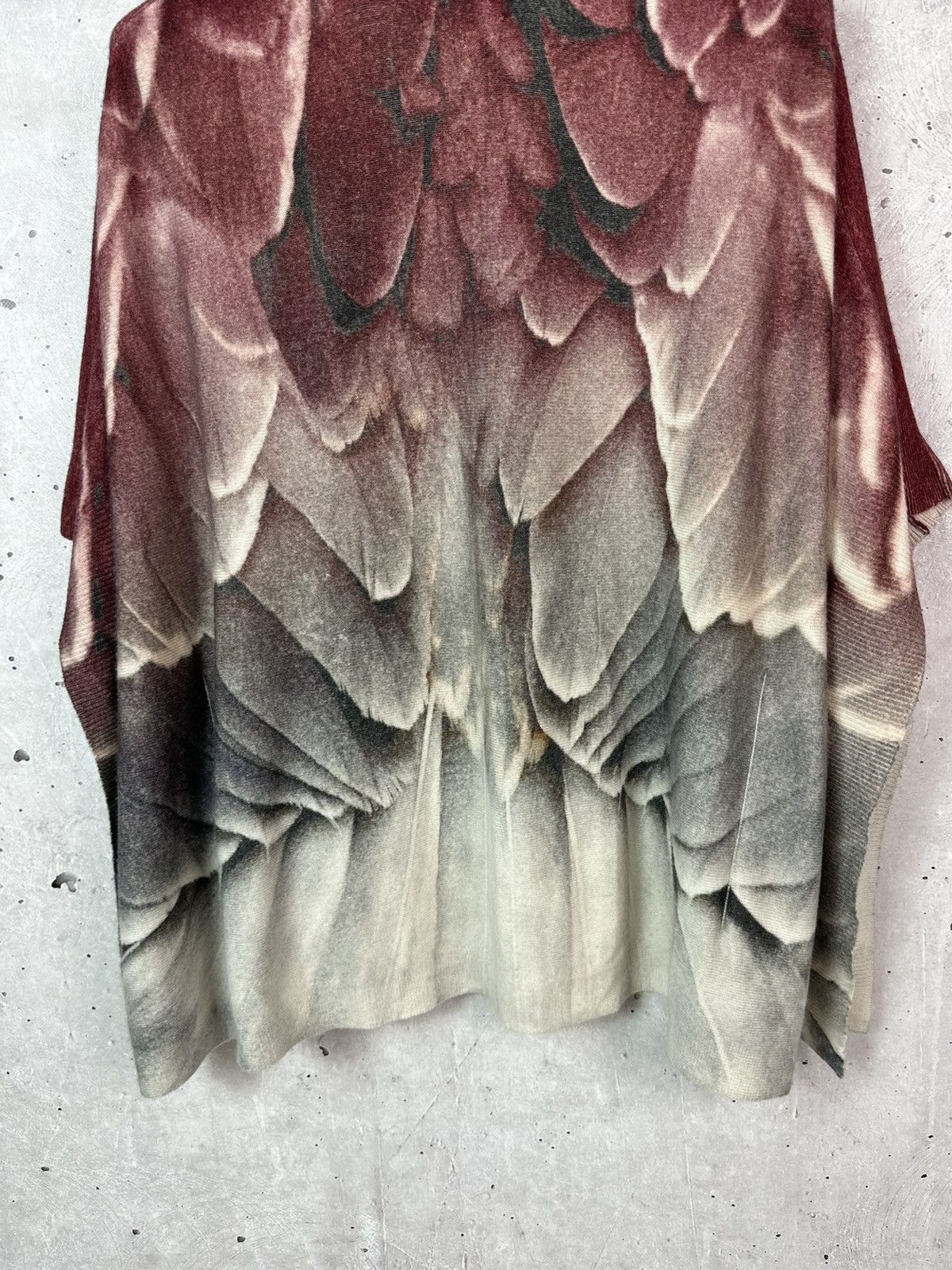 Vintage Gobi Feather Print Mongolian Cashmere Knit Oversized Poncho Size L / US 10 / IT 46 - 12 Thumbnail