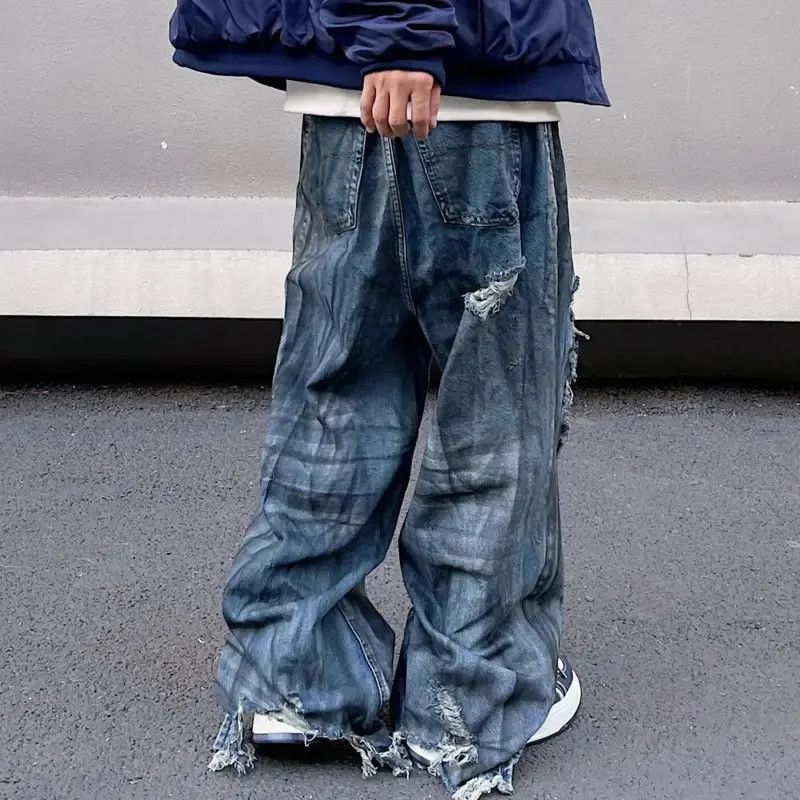 Japanese Brand × Jean Retro faded corrugated distressed wide-leg jeans Size US 34 / EU 50 - 3 Thumbnail