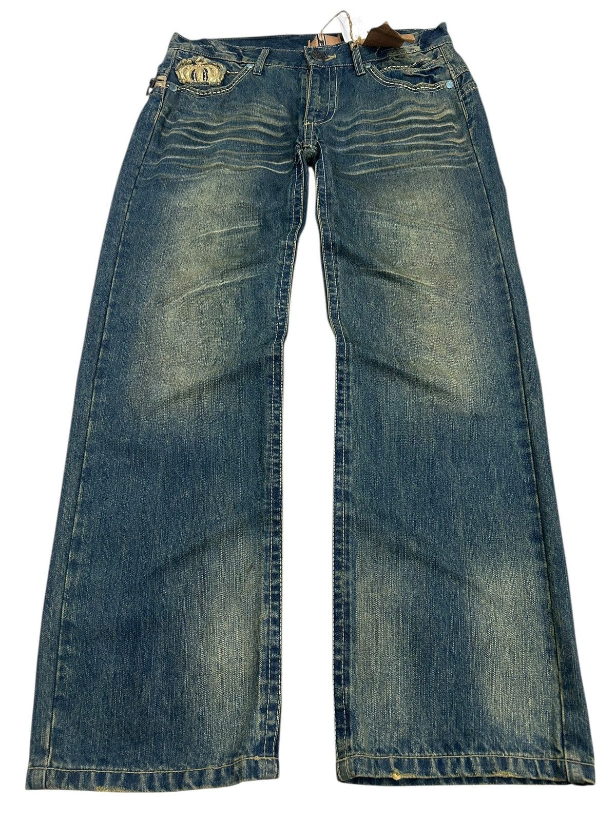 20471120 Embroidered Jeans Baggy with Patches Mud Washed Size US 32 / EU 48 - 1 Thumbnail