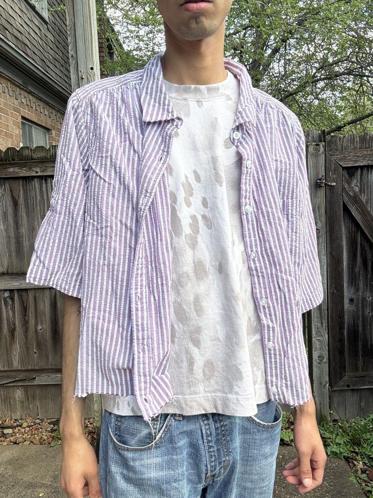 Other Short Sleeve Collared Button-Down Distressed Purple Shirt Size US XXL / EU 58 / 5 - 2 Thumbnail