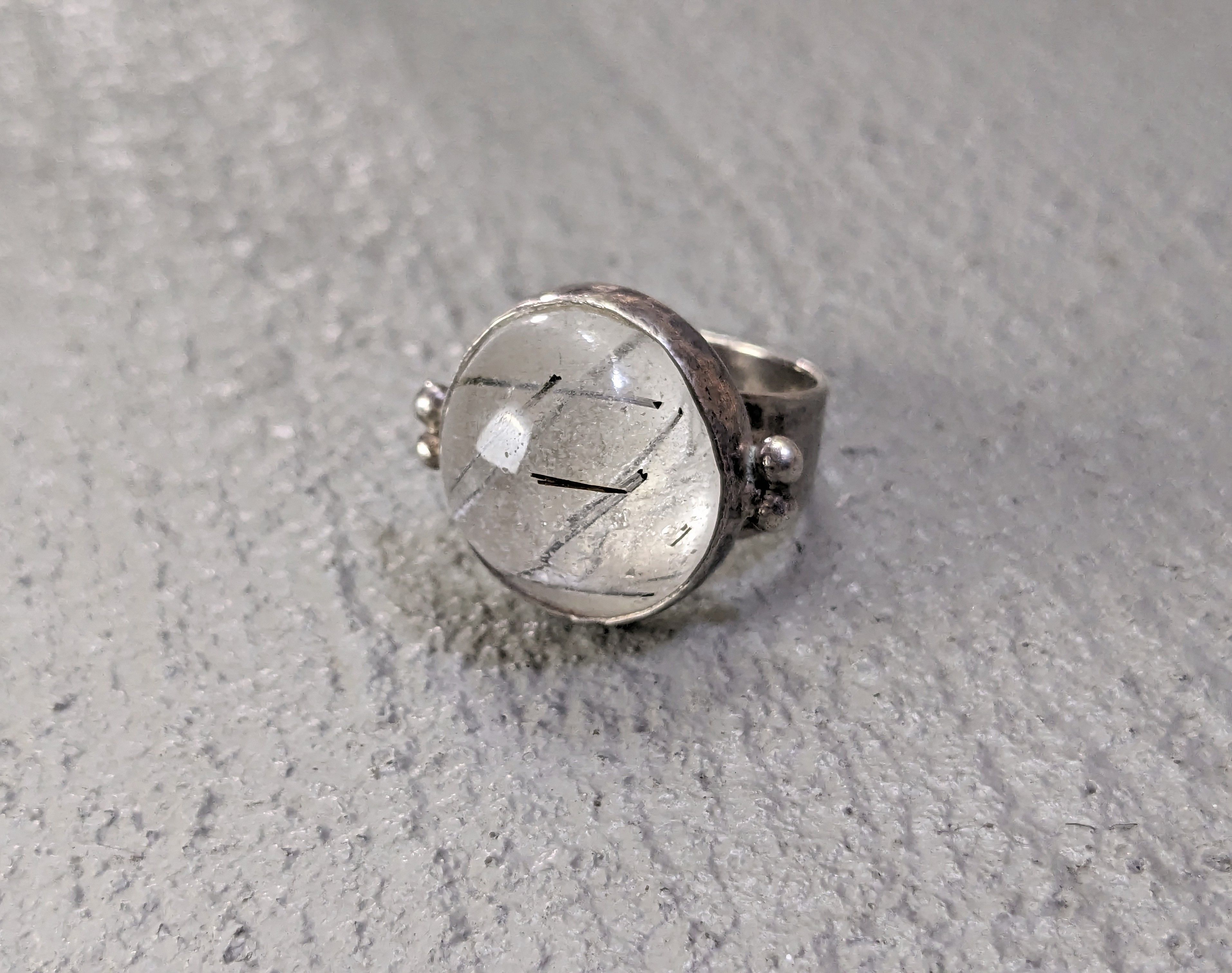 Sterling Silver Ring Size 6 Rutilated Quartz Round Modern