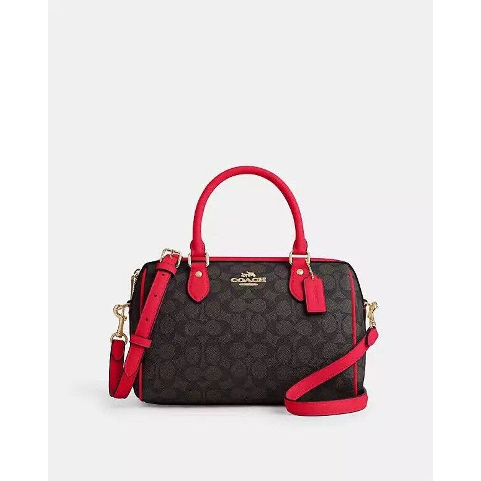 Coach NWT Coach Rowan Satchel Signature CV961 Walnut /Bold Red Size ONE SIZE - 4 Thumbnail