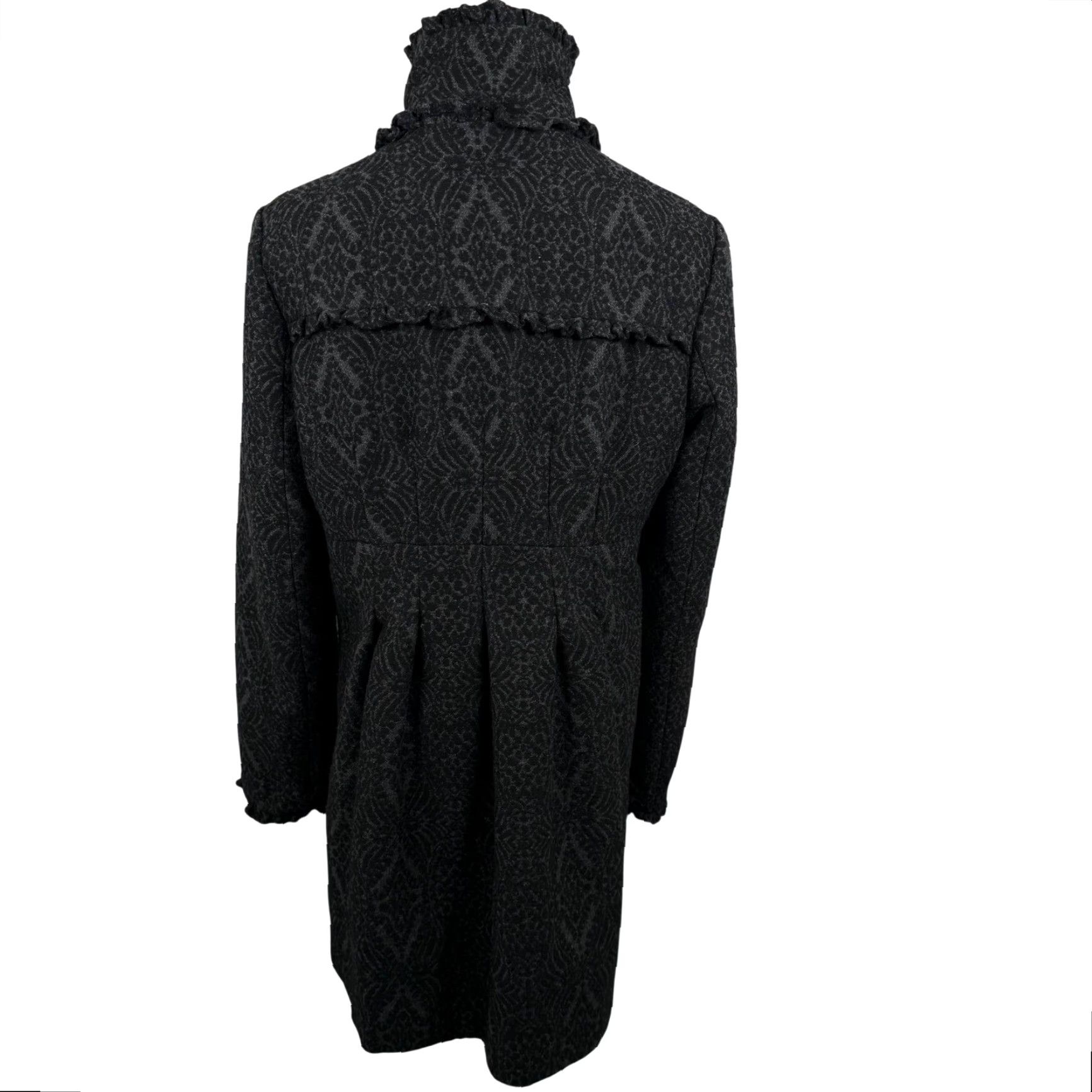 Steve Madden Steve Madden Womens L Pea Coat Grey Black Damask Ruffle Funnel Neck Wool Blend Coat Women L Gray Charcoal Size L / US 10 / IT 46 - 3 Thumbnail