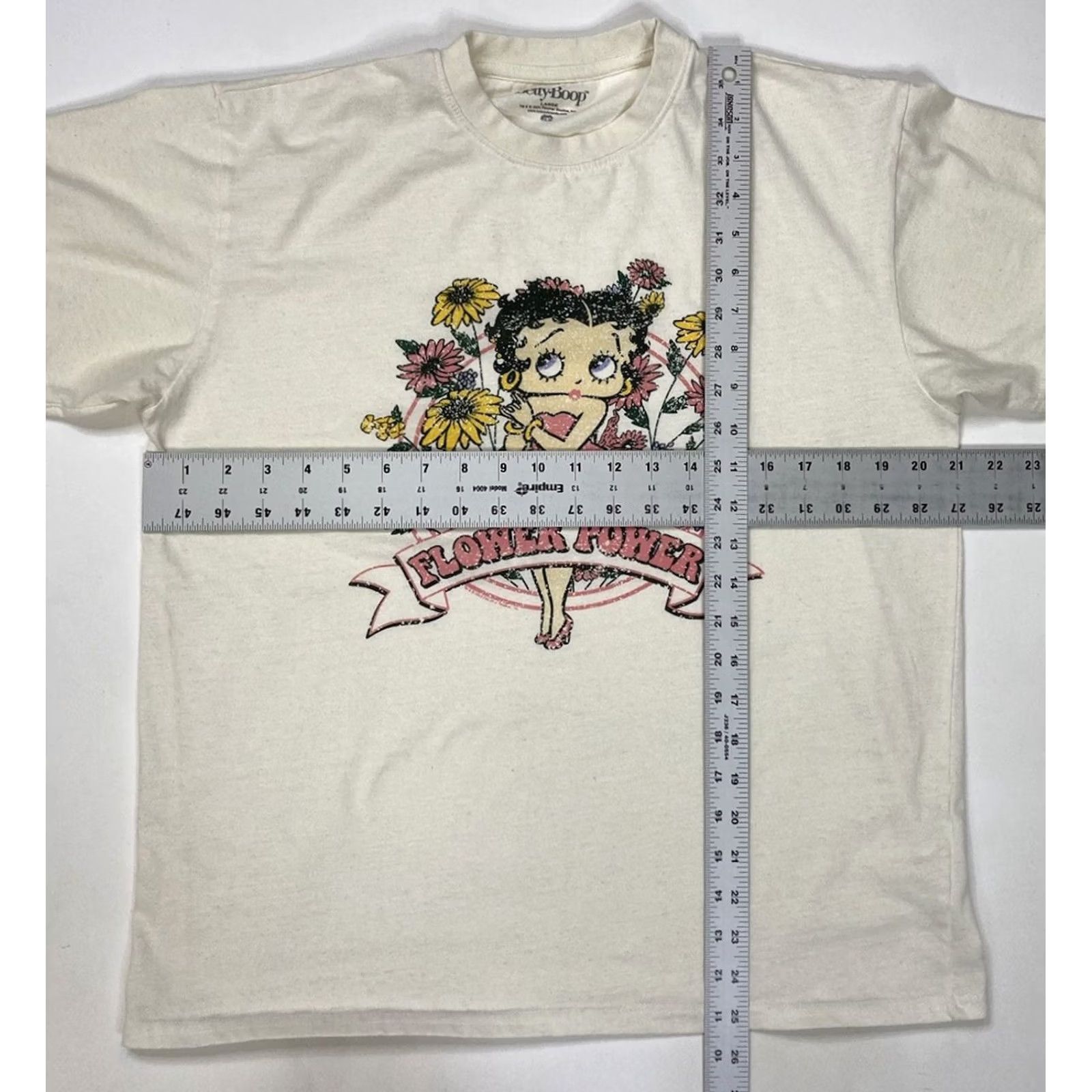 Vintage Betty Boop Flower Power Graphic T-shirt Women L Short Sleeve Crew Neck Pullover Casual 100% Cotton Ivory Size L / US 10 / IT 46 - 5 Thumbnail