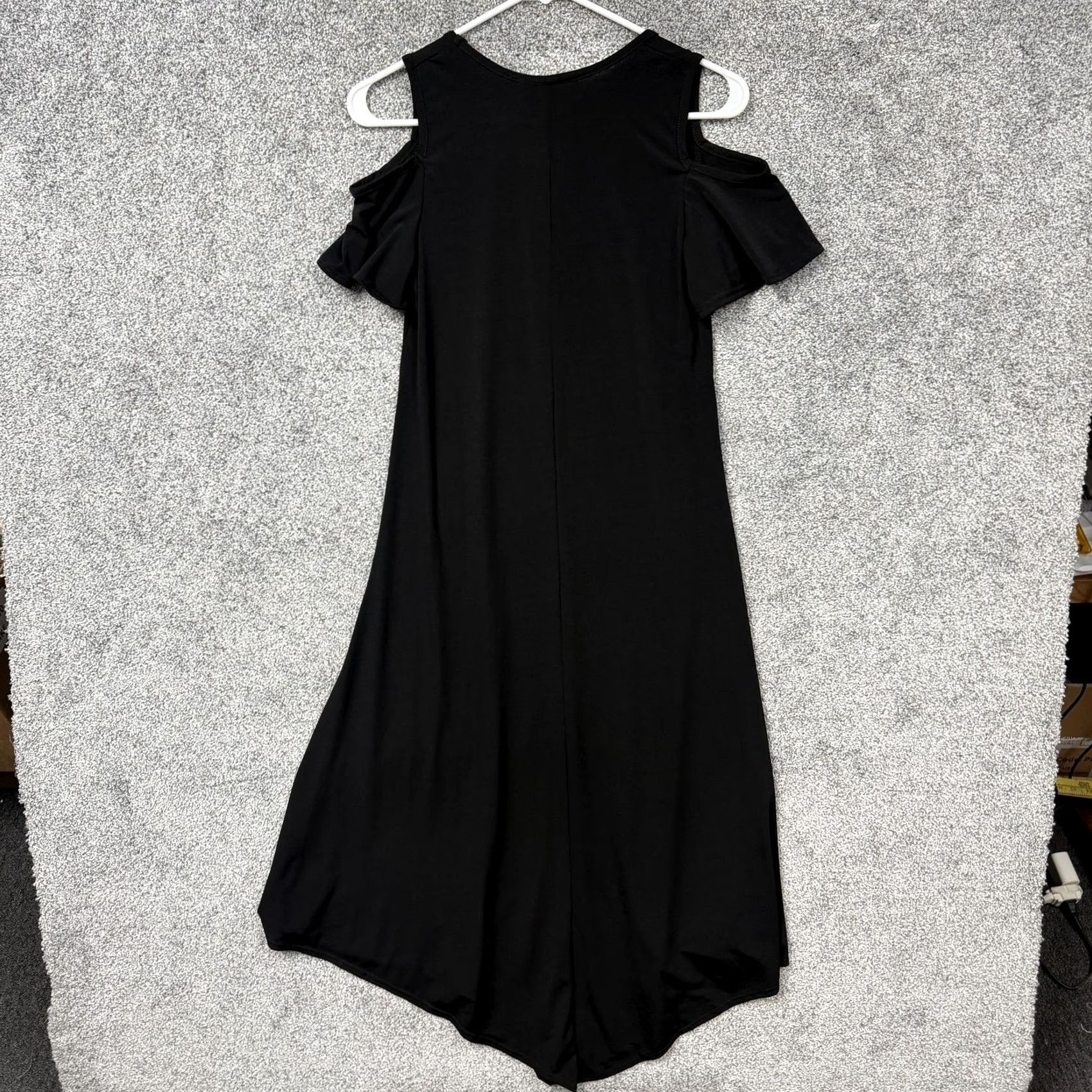 Vintage C'est La Vie Dress S Black Maxi Handkerchief Hem Cold Shoulder Boho Festival USA Dress Size S / US 4 / IT 40 - 6 Thumbnail