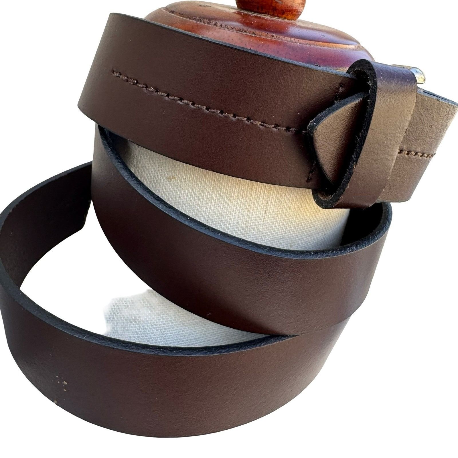 Vintage Mens Large Brown Genuine Leather Belt Silver Buckle Made in Size ONE SIZE - 9 Thumbnail