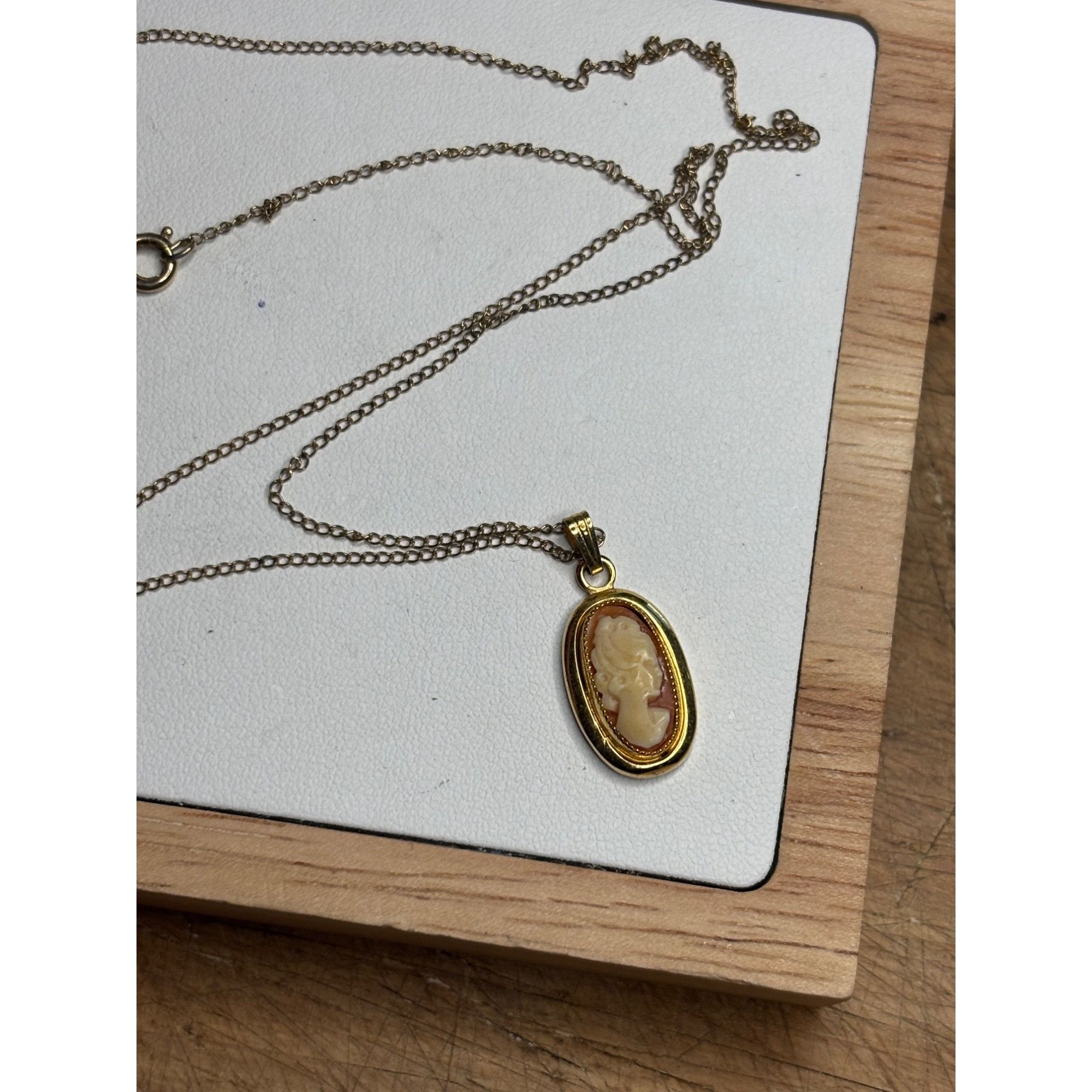 Vintage 12K Gold Cameo Pendant Necklace With Oval Frame & De