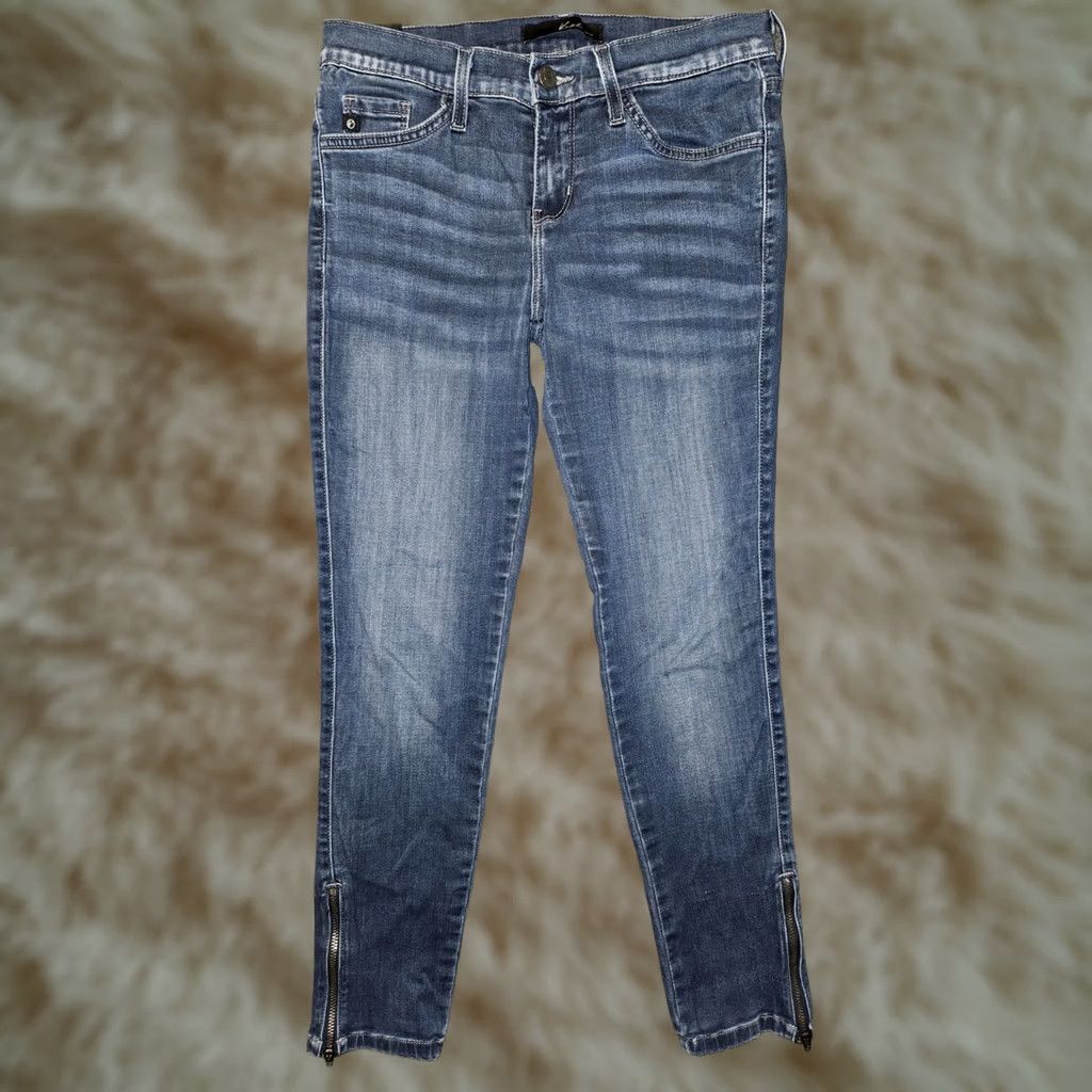 Vintage Kancan Jeans Juniors 27 Low Rise Cropped Ankle Zip Blue Denim Stretch City Preppy Logo Pockets 25 Inseam Wool? (Correction: remove) Size 27" / US 4 / IT 40 - 1 Thumbnail