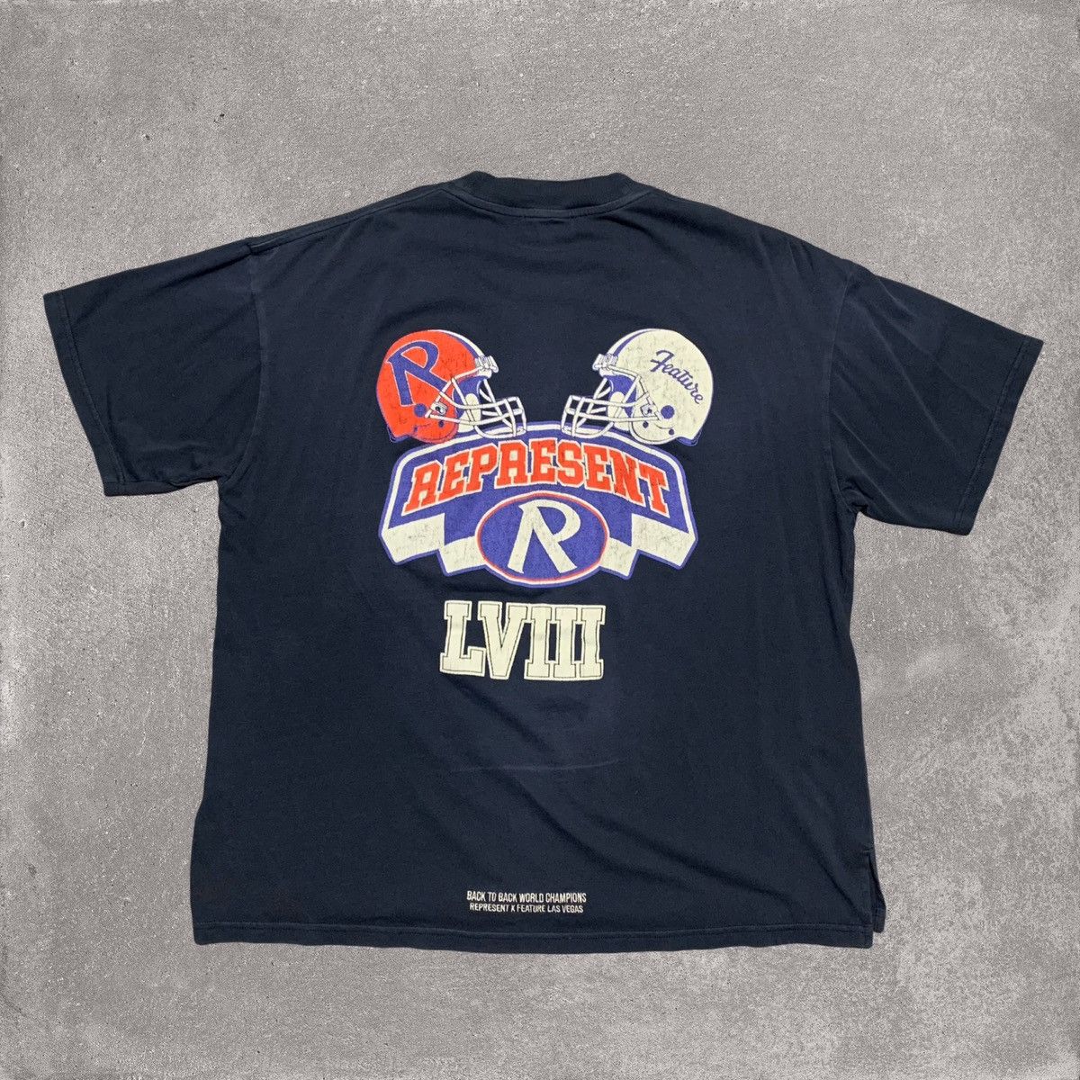 image of Represent Large X Feature Champions Midnight Navy Blue Tee, Men's