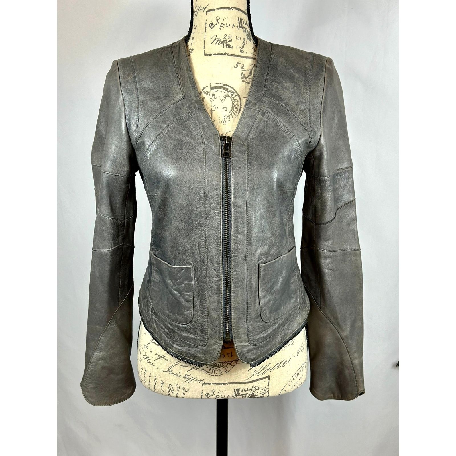 Zadig & Voltaire Zadig & Voltaire Vencia Collarless Lamb Leather Jackt Gray S Size S / US 4 / IT 40 - 2 Thumbnail