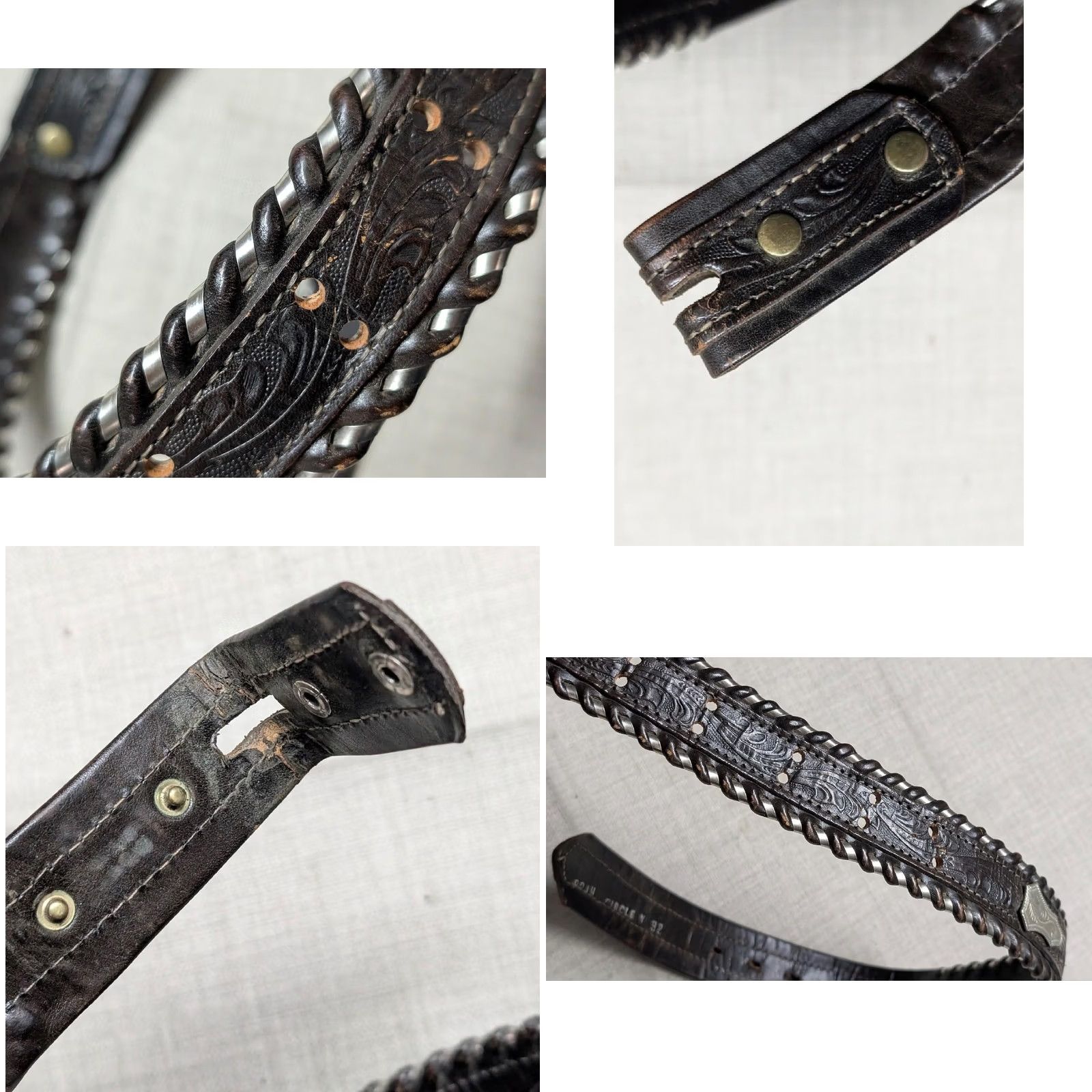 Vintage VINTAGE Circle Y western Belt 30 belt brown cowhide leather nickel silver concho laced Men's Western Belt 30 Brown Conchos Laced 90s Size 30 - 8 Thumbnail