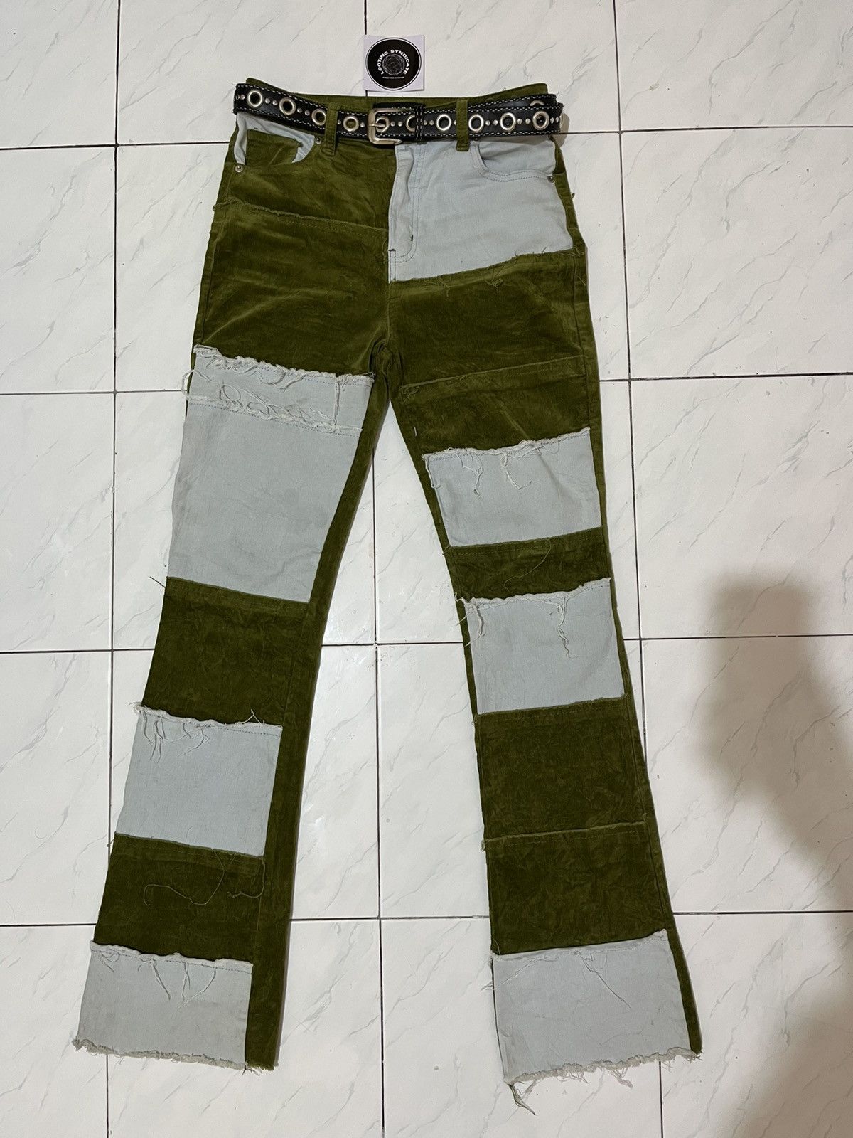 Japanese Brand 🔥 Akira Denim Flare Patchwork Corduroy Pants Size US 30 / EU 46 - 1 Thumbnail