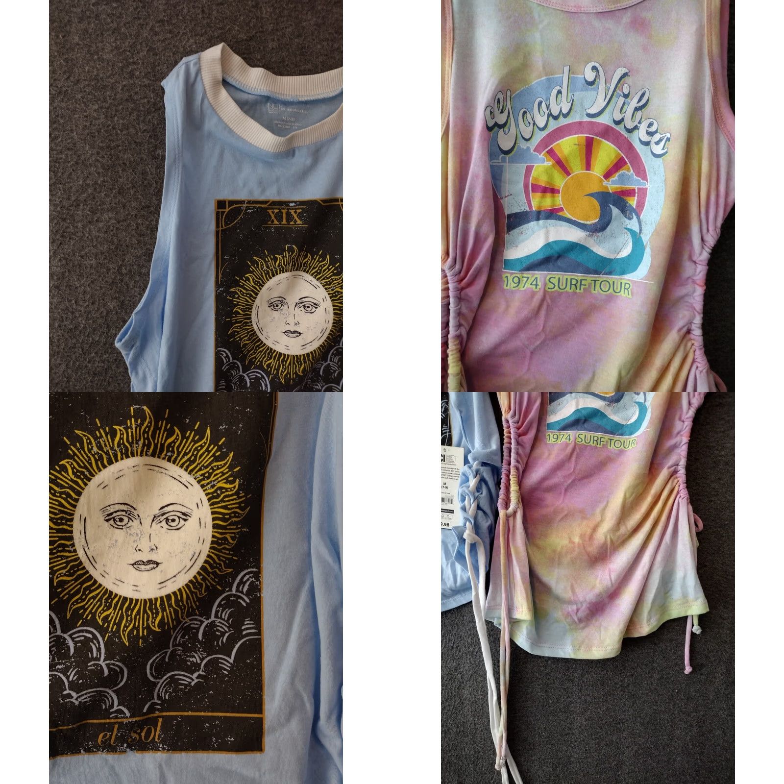 Vintage No Boundaries Junior Lace Up Tank top 2-Pack M Blue/Tie Dye Tank Juniors Girls 90s Casual Graphic Print Sun Size M / US 6-8 / IT 42-44 - 8 Thumbnail