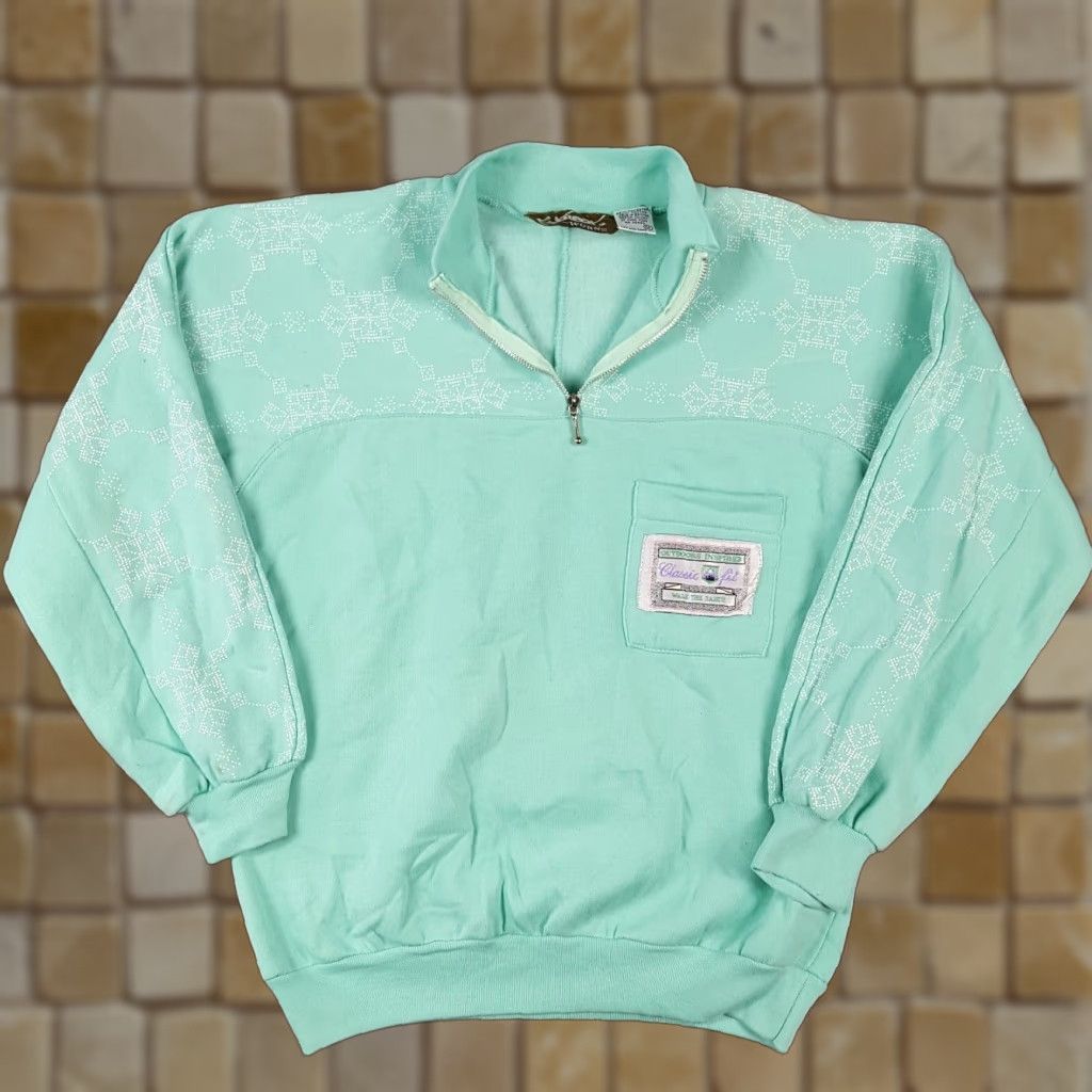 Etro Vintage 80s 1/4 Zip Seafoam Green Womens Crewneck Sweatshirt Size 12 Pullover Retro Size XL / US 12-14 / IT 48-50 - 1 Thumbnail