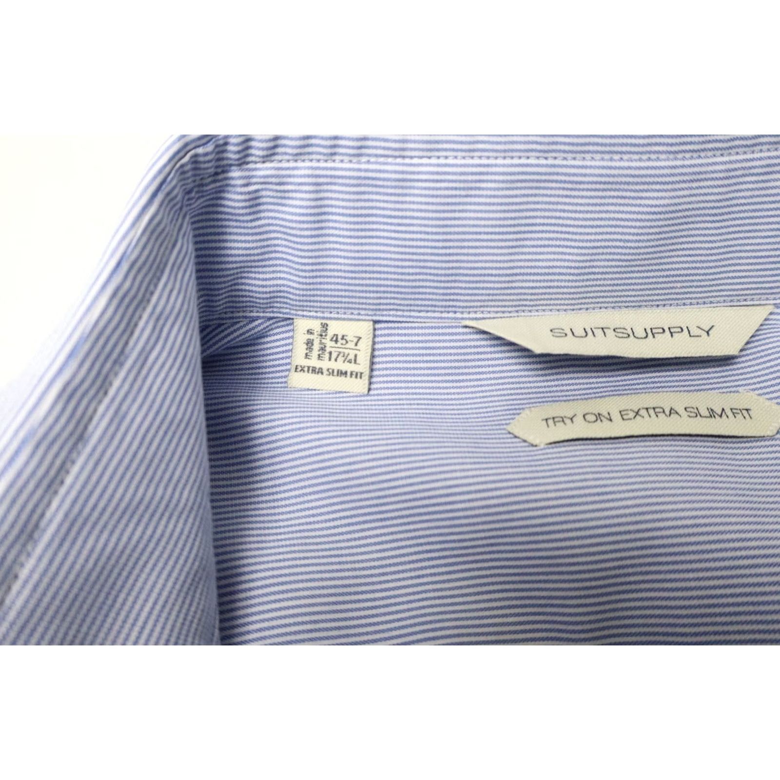 Suitsupply SUITSUPPLY Formal Shirt Men's Extra Slim Fit Blue Pinstripe 45-7/17 3/4L Size 48R - 5 Thumbnail