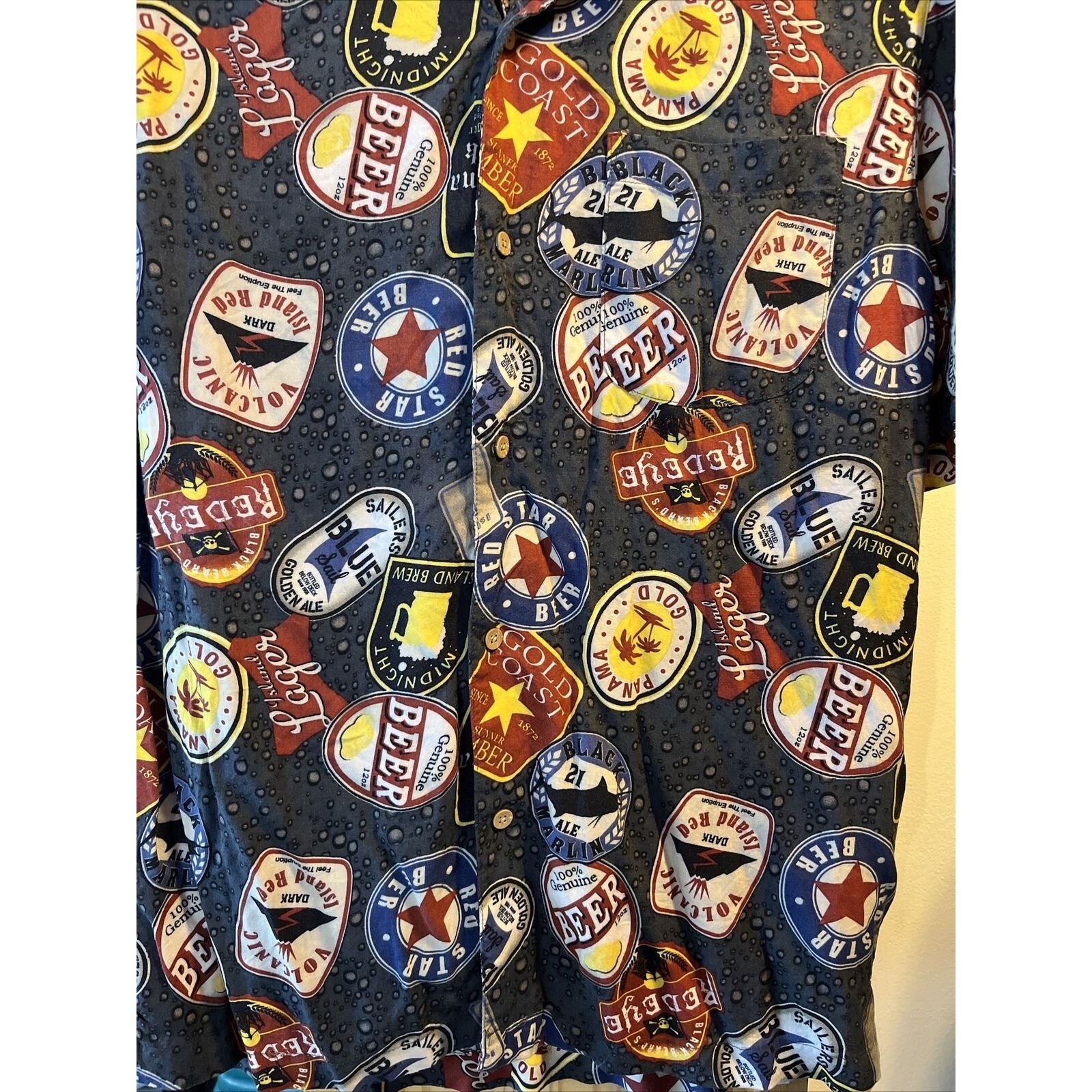 George George Men's Small 34-36 Gray Beer Print SS Rayon Shirt Size US S / EU 44-46 / 1 - 13 Thumbnail