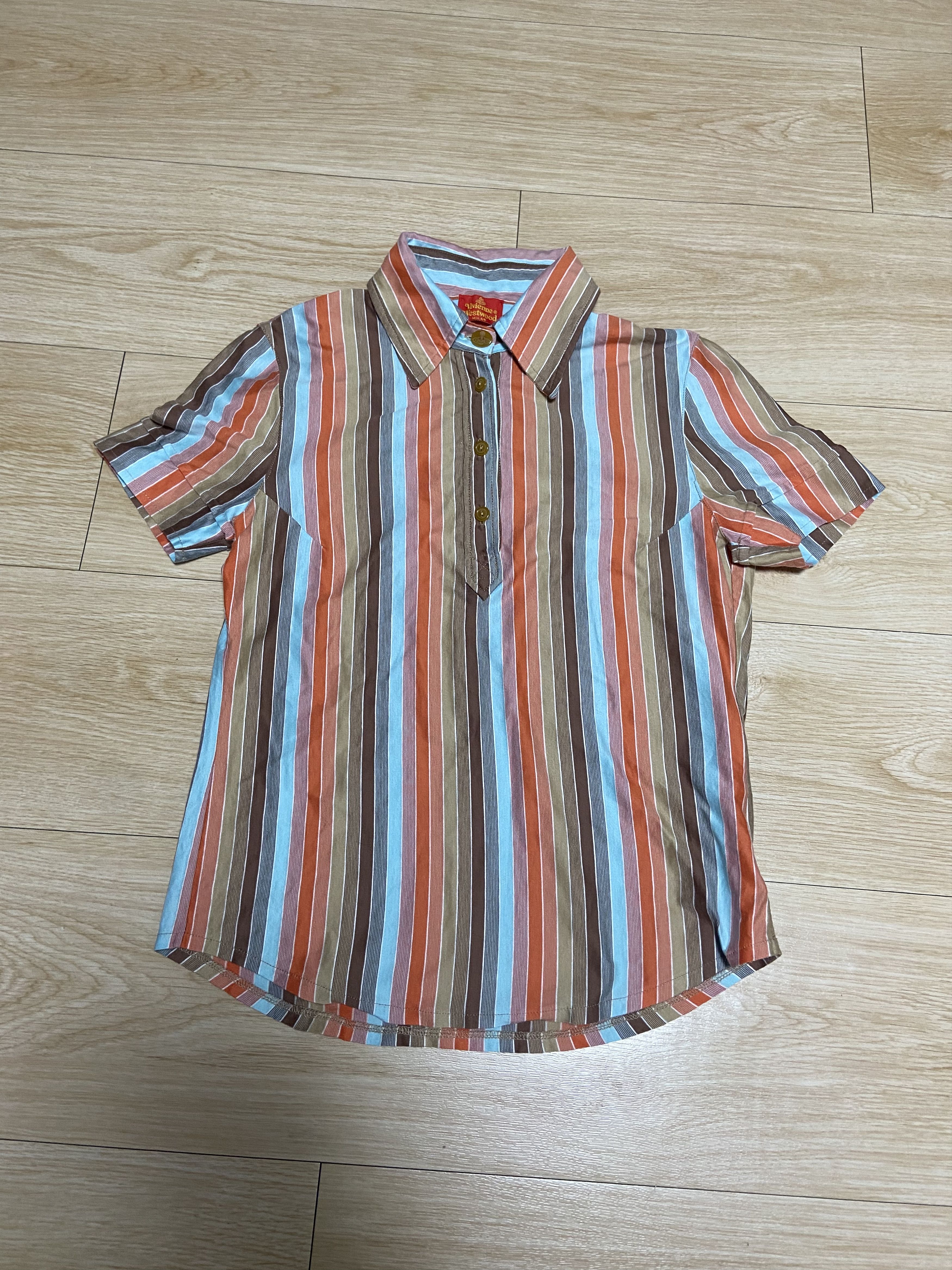 Vintage M armhole dart orange stripe button short sleeve polo shirt Size M / US 6-8 / IT 42-44 - 1 Thumbnail