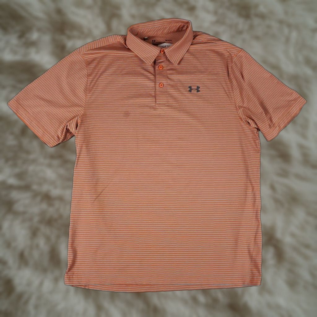 Under Armour Under Armour Polo Shirt Mens L Orange Gray Striped Short Sleeve Collared Button Logo Casual Size US L / EU 52-54 / 3 - 1 Thumbnail