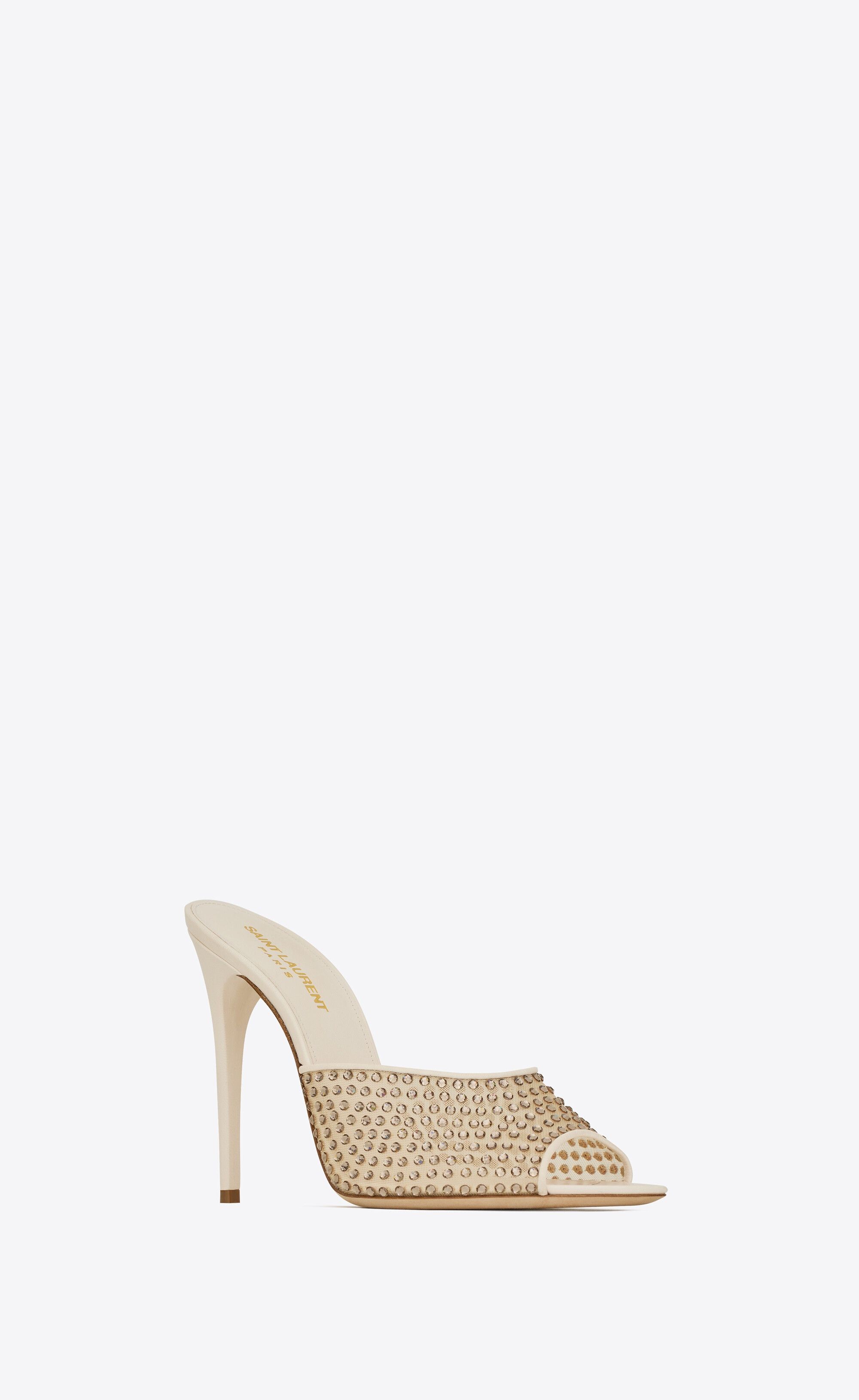 Saint Laurent Paris o1s1wg110225 742450 Blonde Mules in Rhinestones Mesh Beige Size US 7.5 / IT 37.5 - 3 Thumbnail