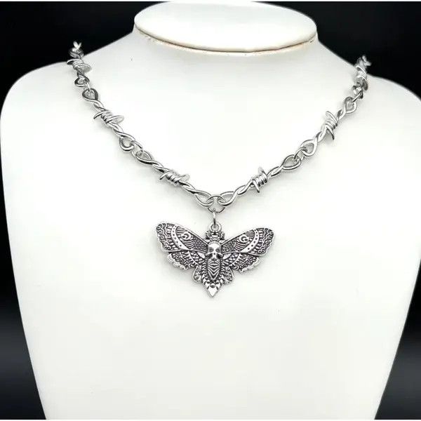 Jewelry Chrome Necklace Spike Post Barb Wire Punk Butterfly Chain Size ONE SIZE - 4 Thumbnail