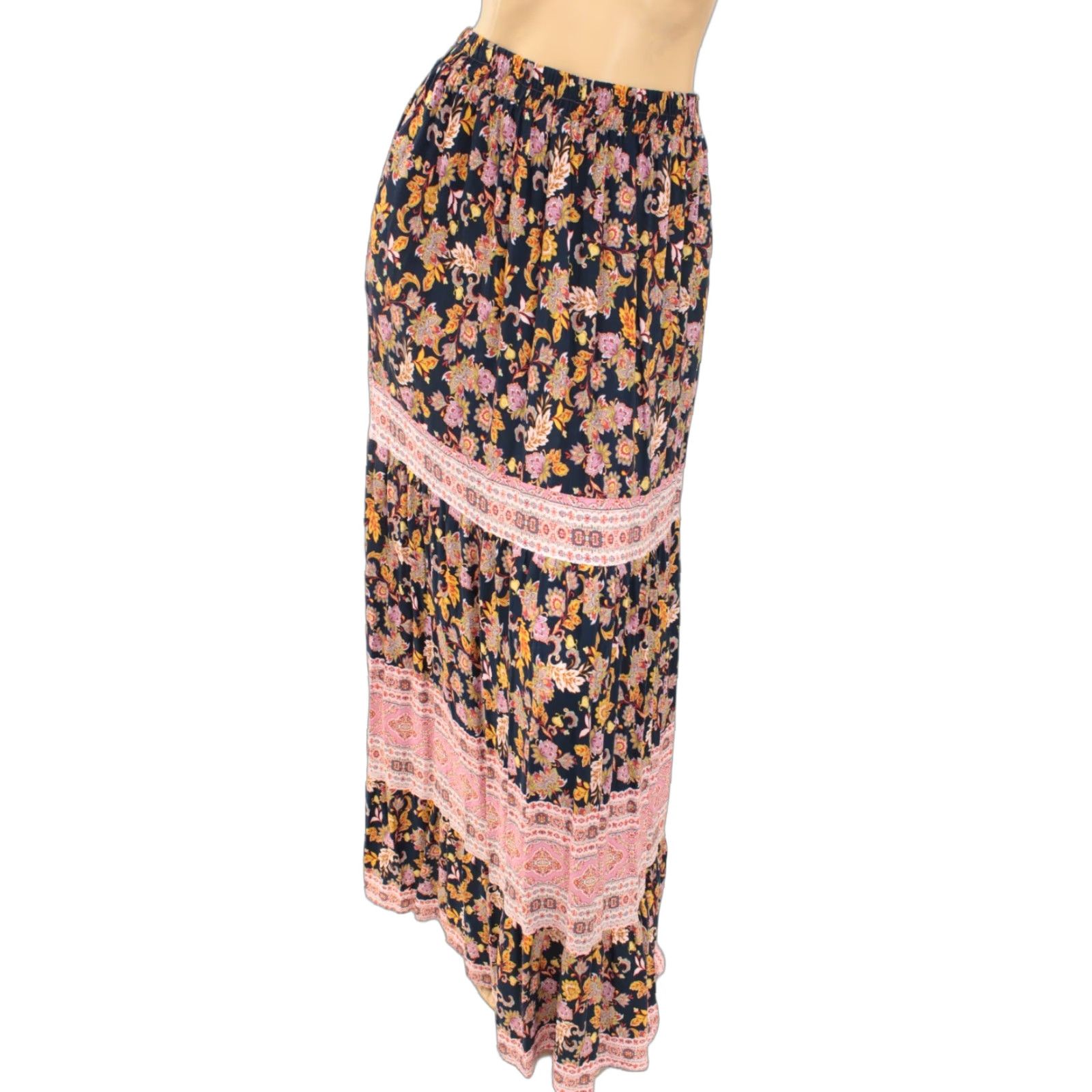 Vintage VINTAGE Ces Femme Boho Pull-On Maxi Skirt Women's S Navy Floral Fairy Cottage Core Skirt Long Bohemian 90s Theme Womens Size 28" / US 6 / IT 42 - 1 Thumbnail