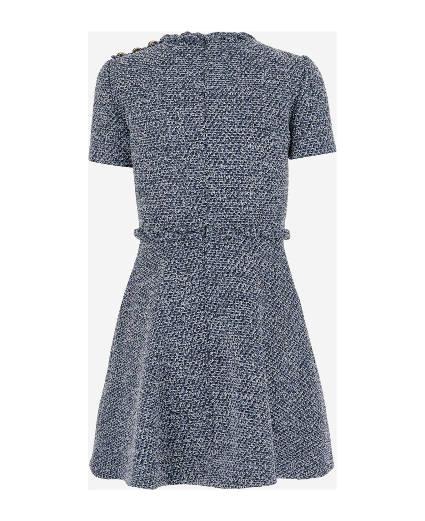 Valentino o1s1wg110525 Textured Tweed Denim Short Dress in Blue Size XS / US 0-2 / IT 36-38 - 2 Thumbnail