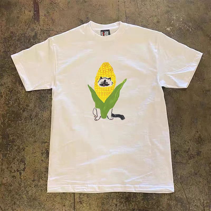 Vintage White casual retro corn print cotton t-shirt Size US M / EU 48-50 / 2 - 1 Thumbnail