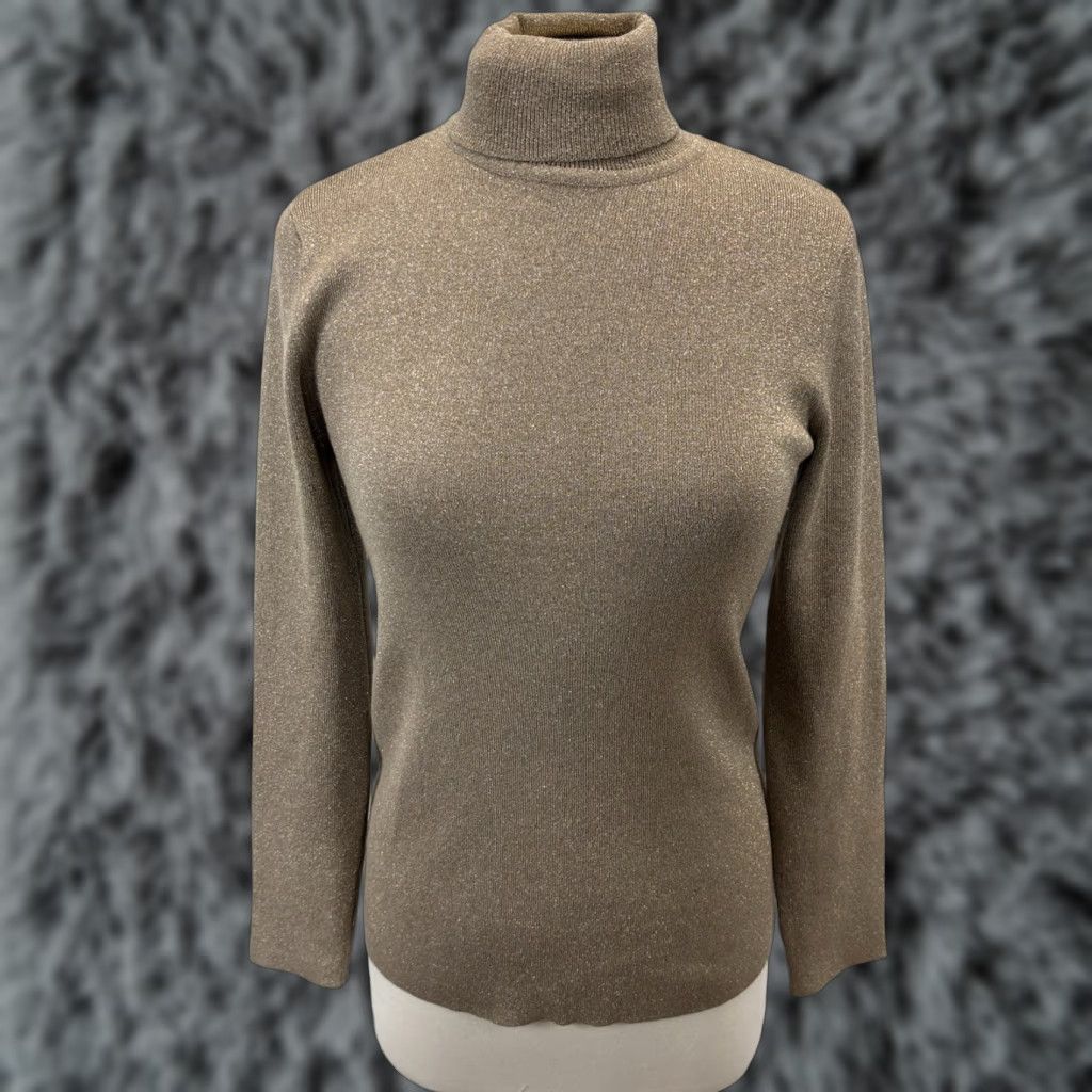 Vintage VINTAGE Chico's Women's Sweater Turtleneck Size Medium US M Gold Metallic Ribbed Knit Pullover 90s Size M / US 6-8 / IT 42-44 - 1 Thumbnail