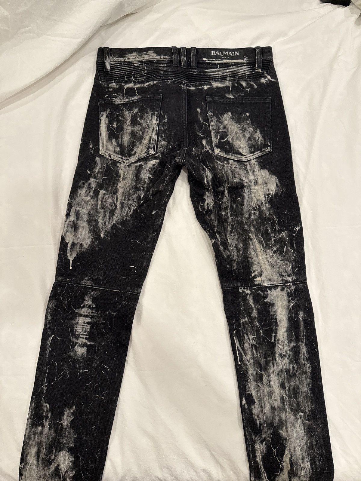 Balmain Balmain Black White Marble Biker Skinny Jeans Size US 29 - 2 Thumbnail